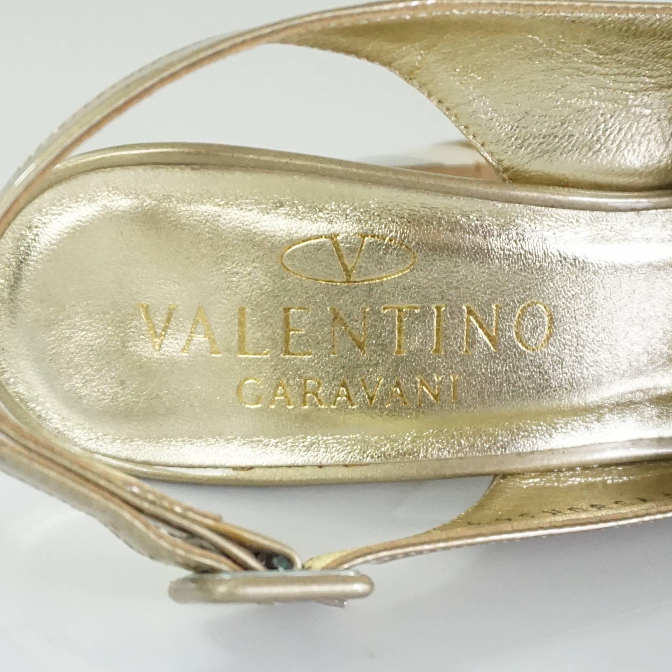 Valentino Gold Patent Slingbacks with Bow and Chunky Heel - 36.5  1