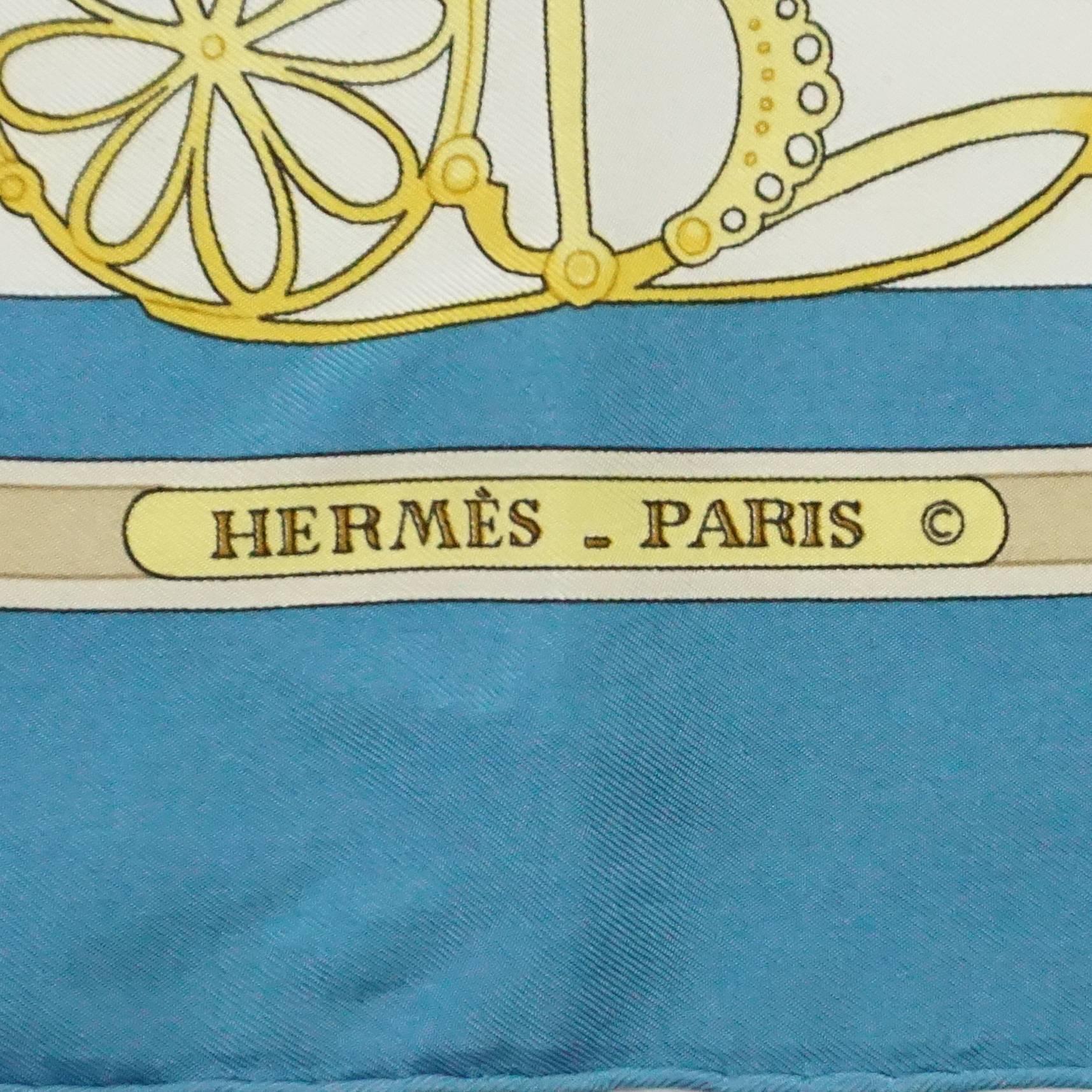 Beige Hermes Ivory, Gold, and Blue 