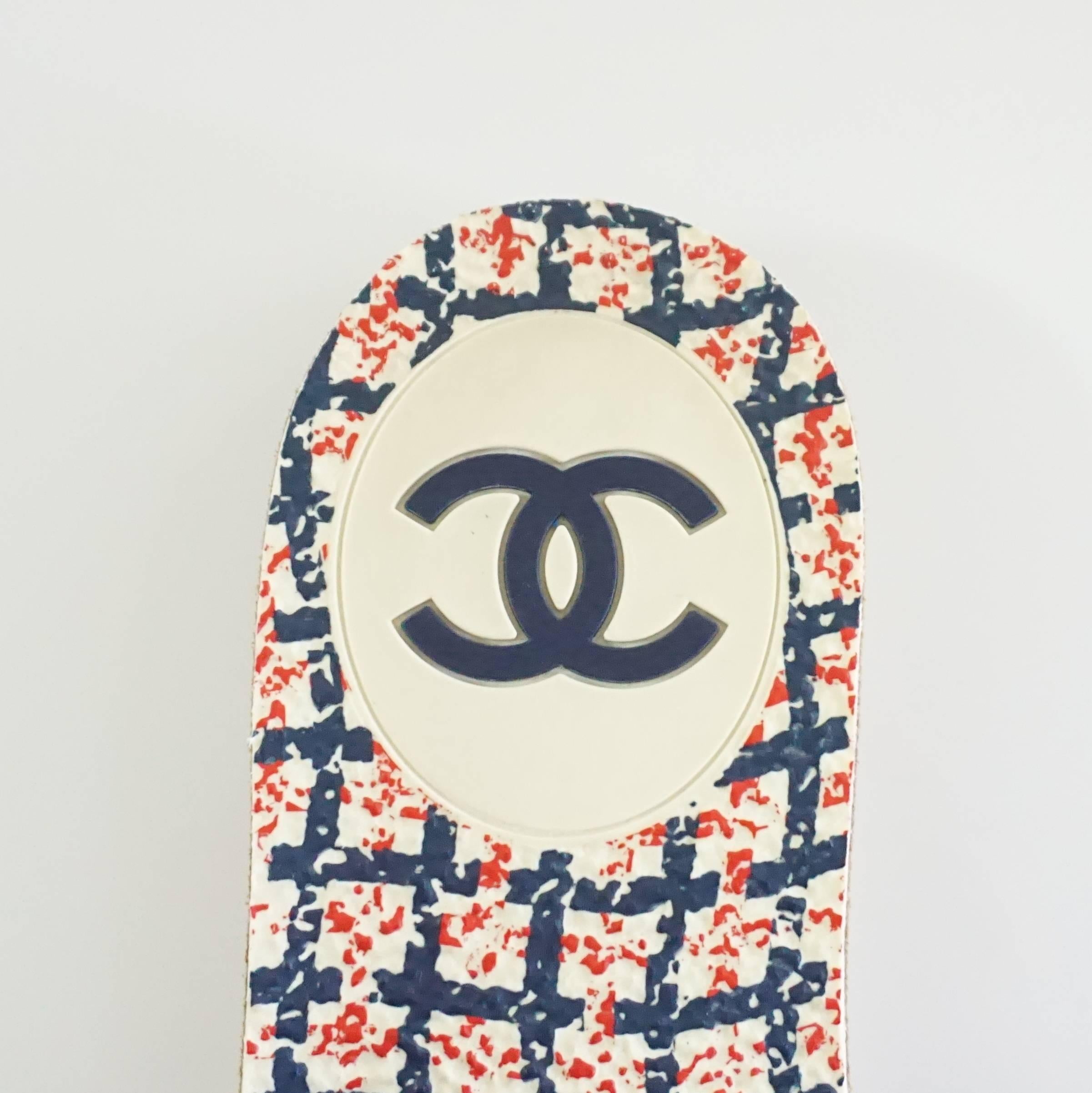 Women's Chanel Navy Rubber Thong Sandals - 38