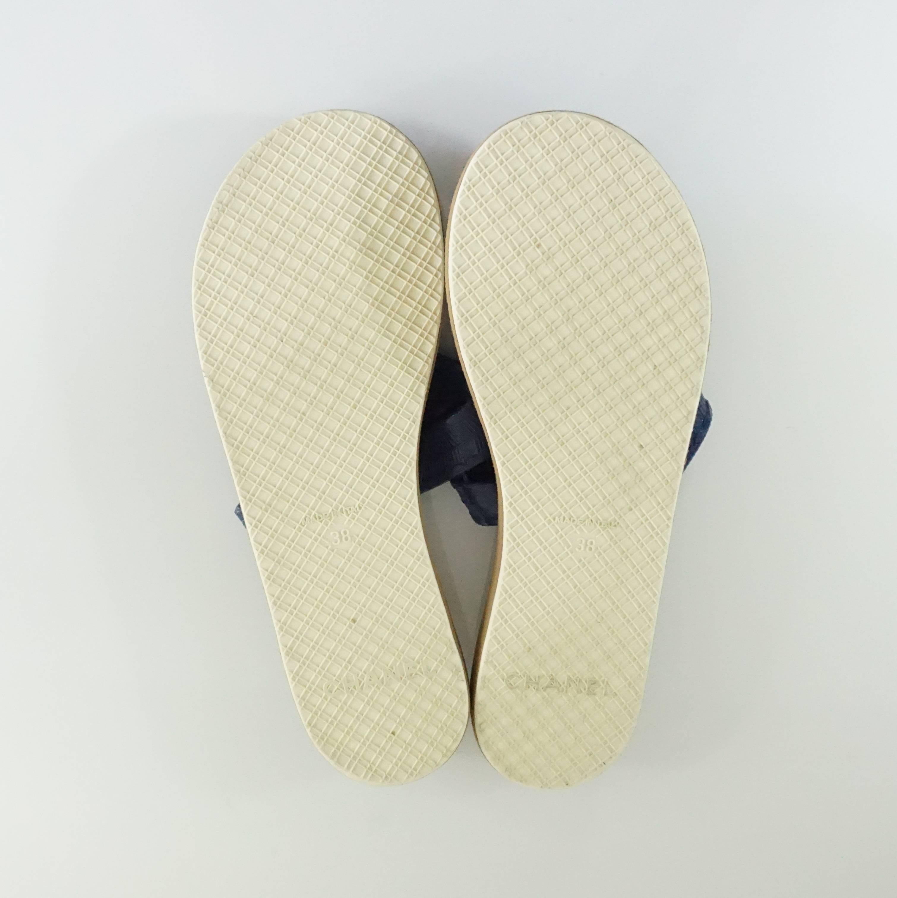 Chanel Navy Rubber Thong Sandals - 38 1