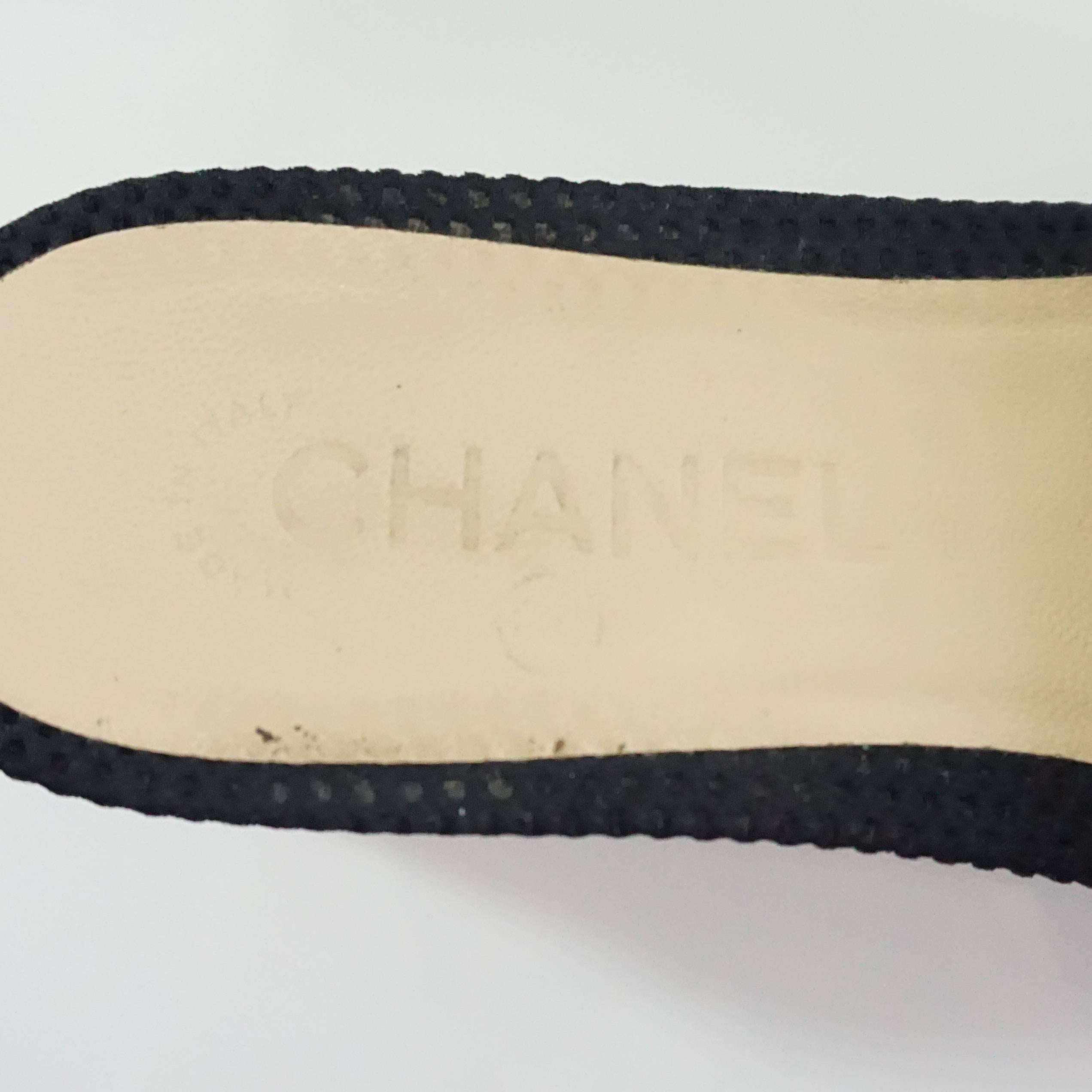 Beige Chanel Black Wood Platform Sandals with White 