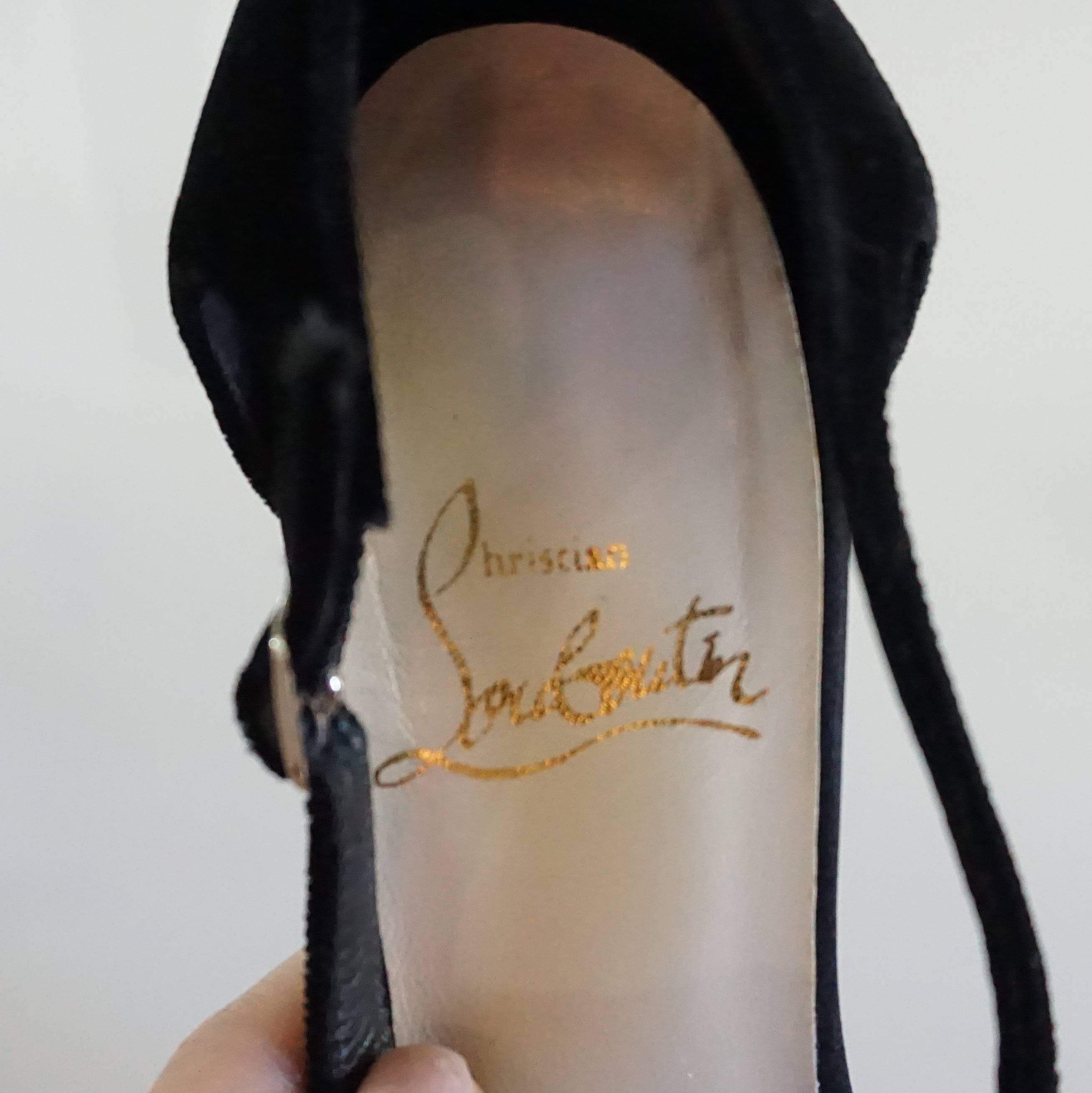 Christian Louboutin Black Velvet Sandals with Rhinestone Cluster - 36.5 In Good Condition For Sale In West Palm Beach, FL
