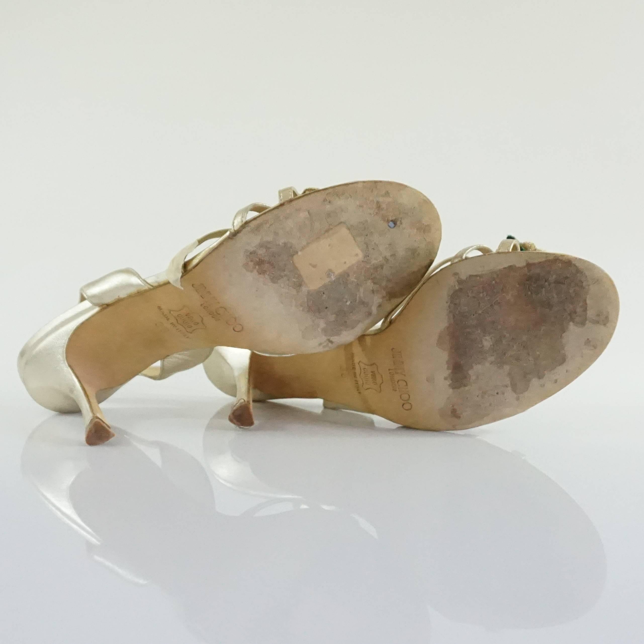 Women's Jimmy Choo Gold Leather Sandals with Rose Front - 36 For Sale