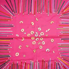 Hermes Fuchsia "A Vos Crayons" Colored Pencil Silk Scarf