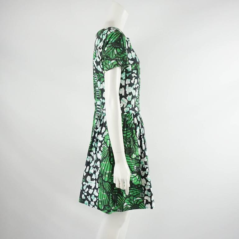 Oscar De La Renta Green + Black Scrunched Tie Dye Long Sleeve Dress NWT