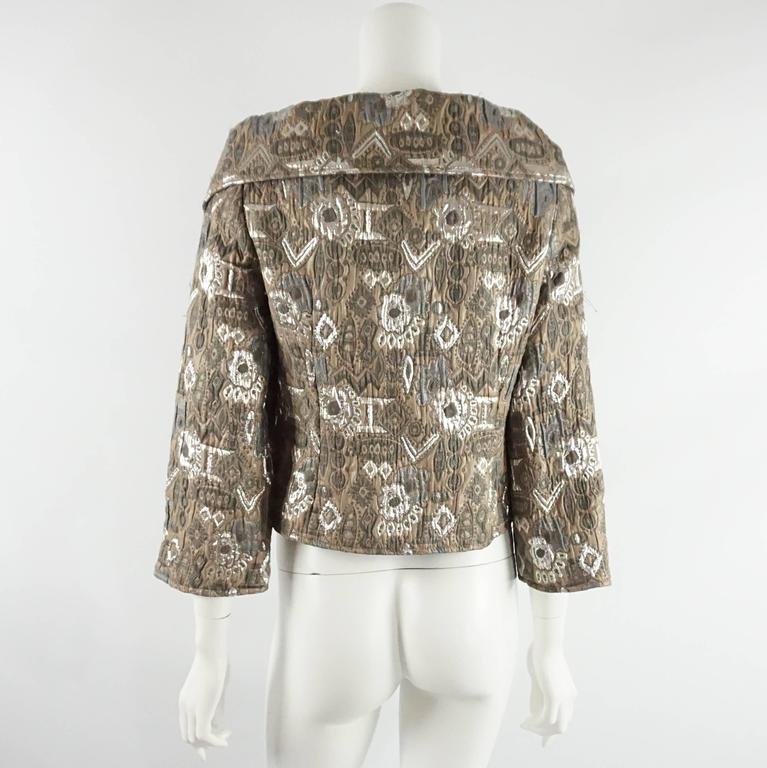Tunique Oscar De La Renta Brodée Blanc/taupe - Taille XS, Neuve Avec étiquettes