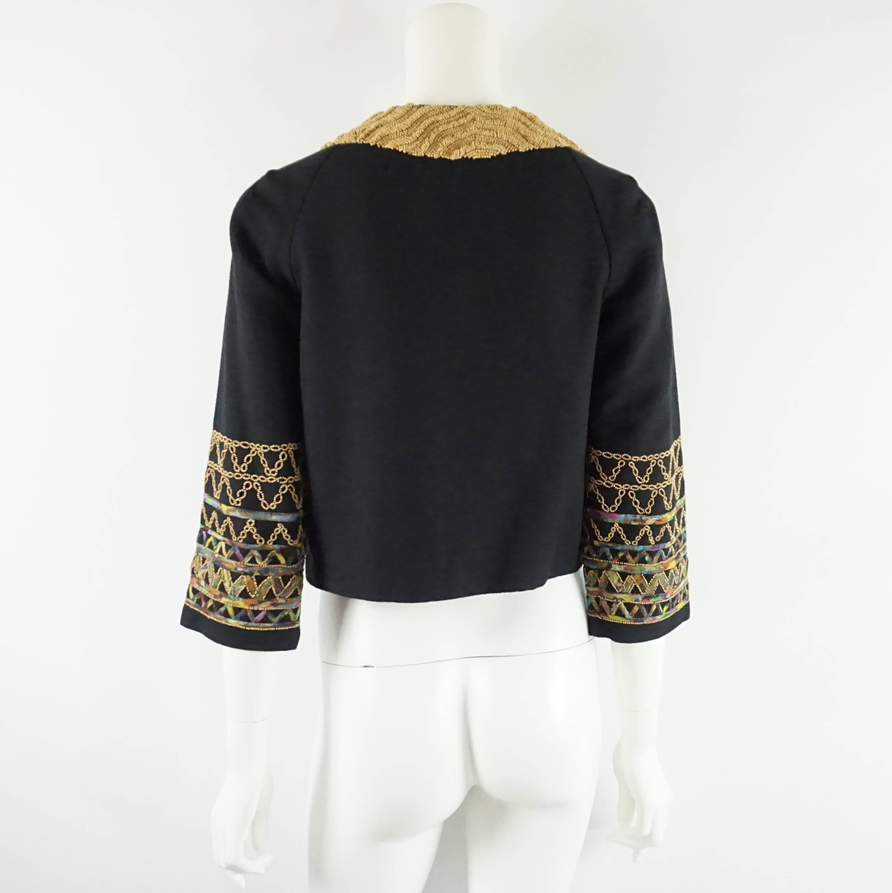 Dries Van Noten Black Cotton Blend Jacket with Wood Beading - 36 In Excellent Condition In West Palm Beach, FL