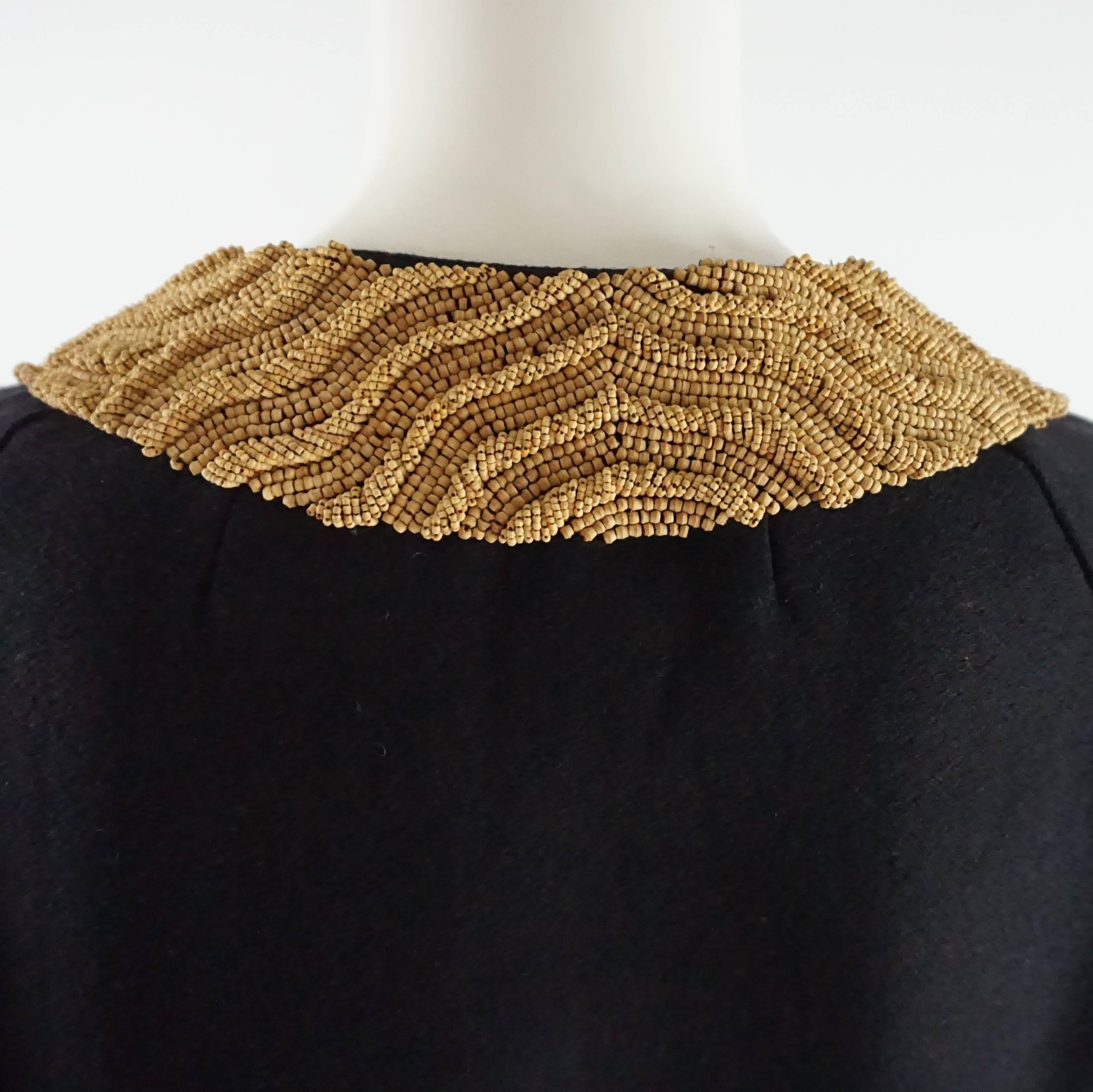 Women's Dries Van Noten Black Cotton Blend Jacket with Wood Beading - 36