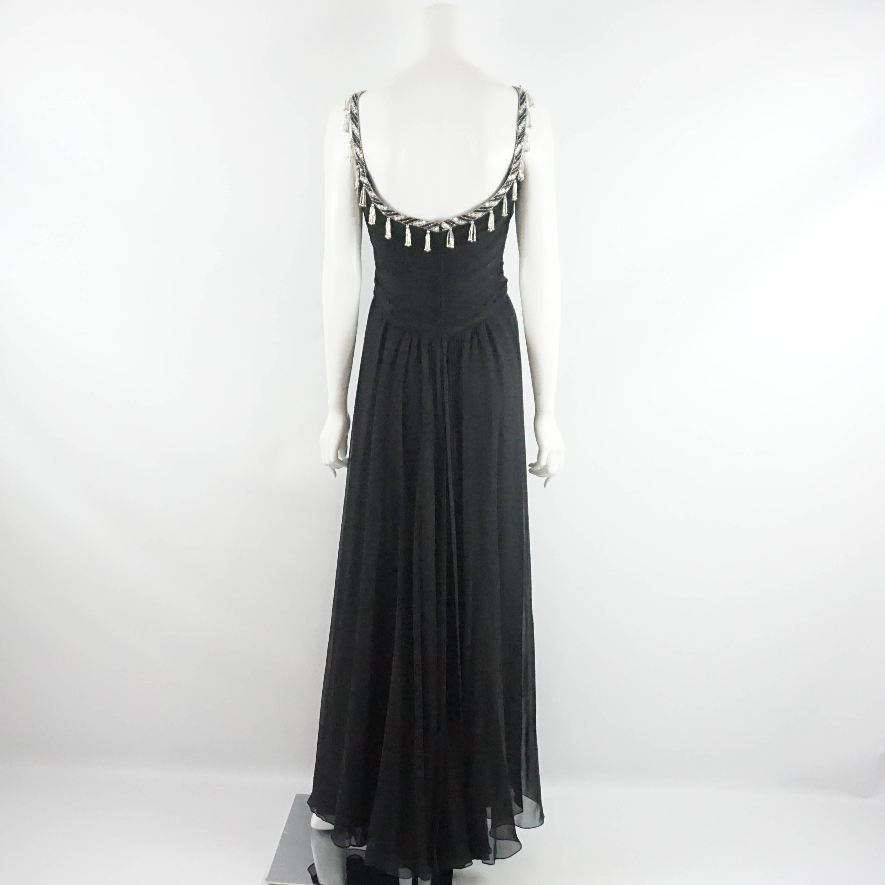 Bob Mackie Black Silk Chiffon Halter Gown with Beading and Shawl -8- Circa 1980s In Excellent Condition In West Palm Beach, FL