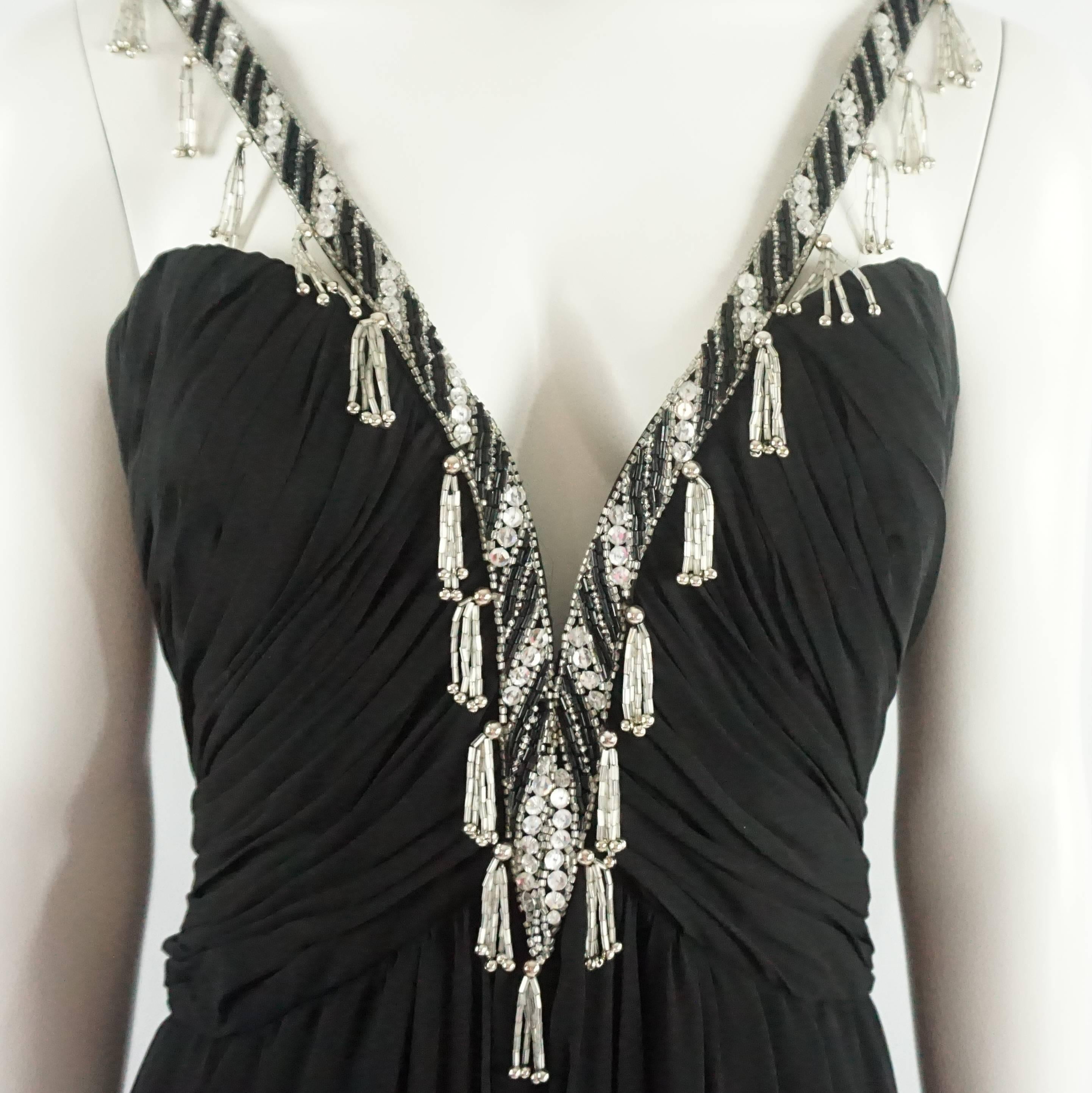 Women's Bob Mackie Black Silk Chiffon Halter Gown with Beading and Shawl -8- Circa 1980s