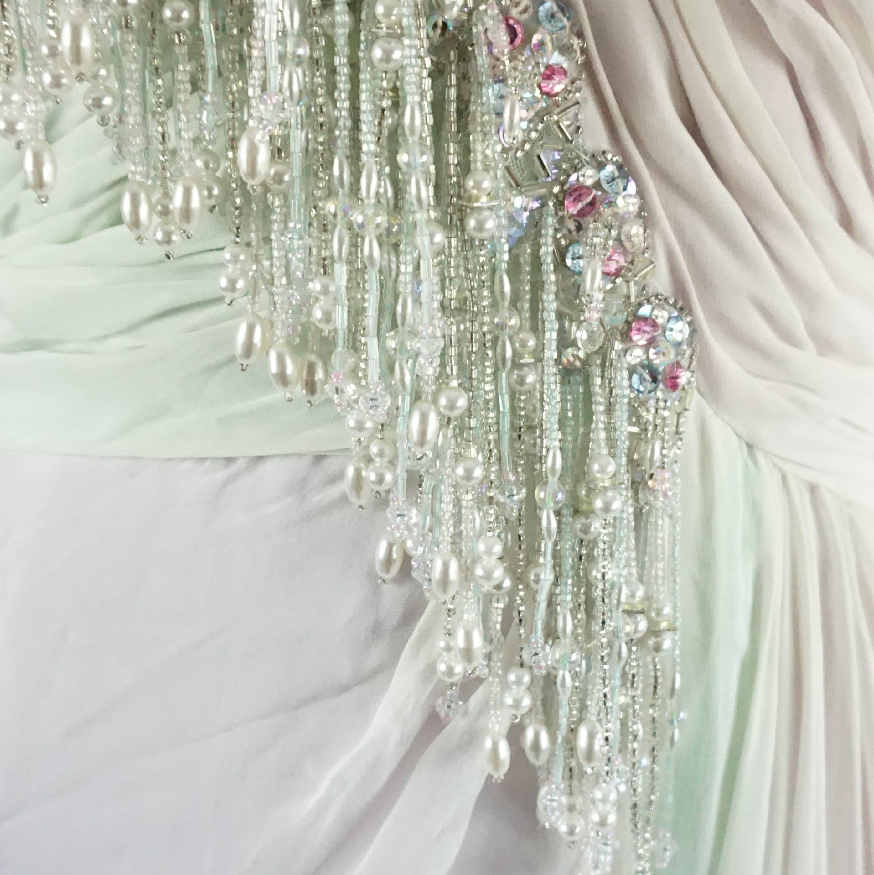 Gray Bob Mackie Pastels Silk Chiffon Gown with Hanging Beads - 6 - circa 1980's