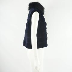 Dennis Basso Navy Sheared Beaver Vest with Black Fox Collar - S
