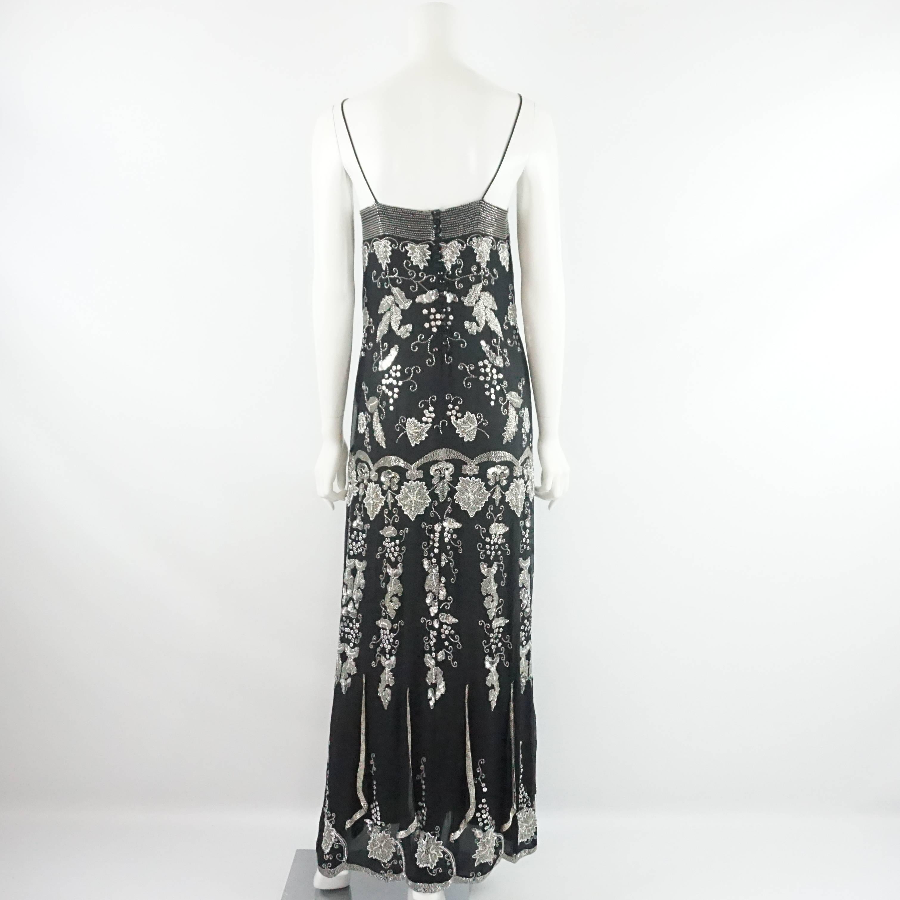 Women's Vintage Art Deco Black Beaded Gown with Jacket - M