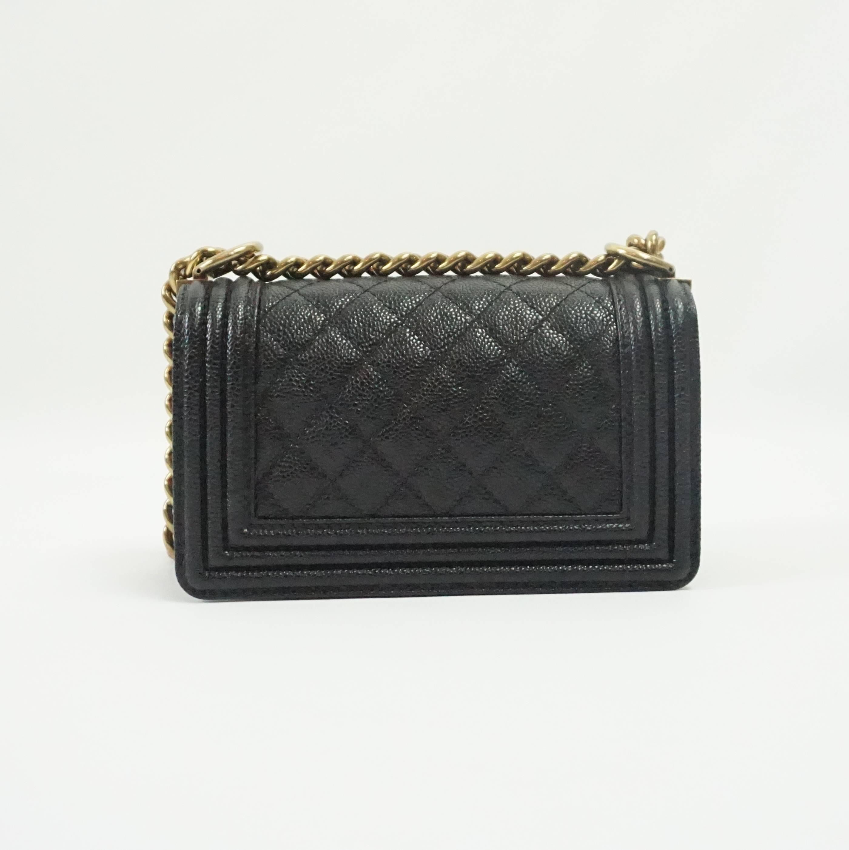 Chanel Black Caviar Small Boy Bag - GHW - 2014 In Excellent Condition In West Palm Beach, FL