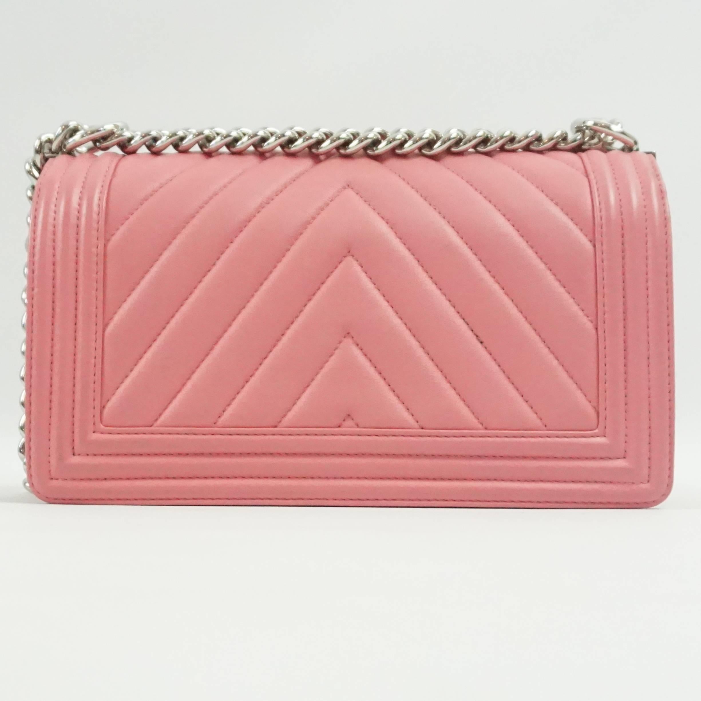 chanel pink chevron boy bag