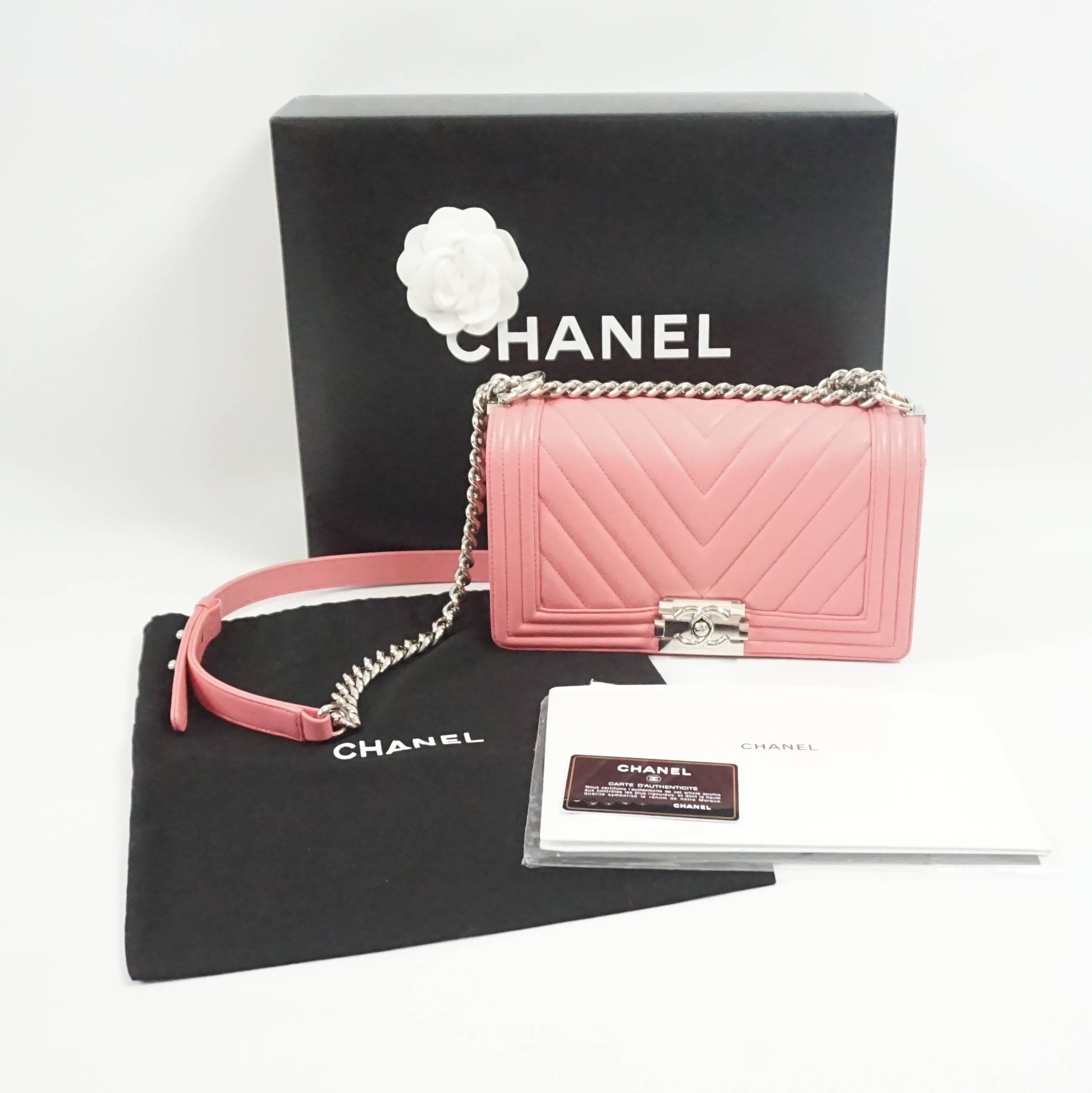 Chanel Pink Chevron Quilted Medium Boy Bag - SHW - 2016 1