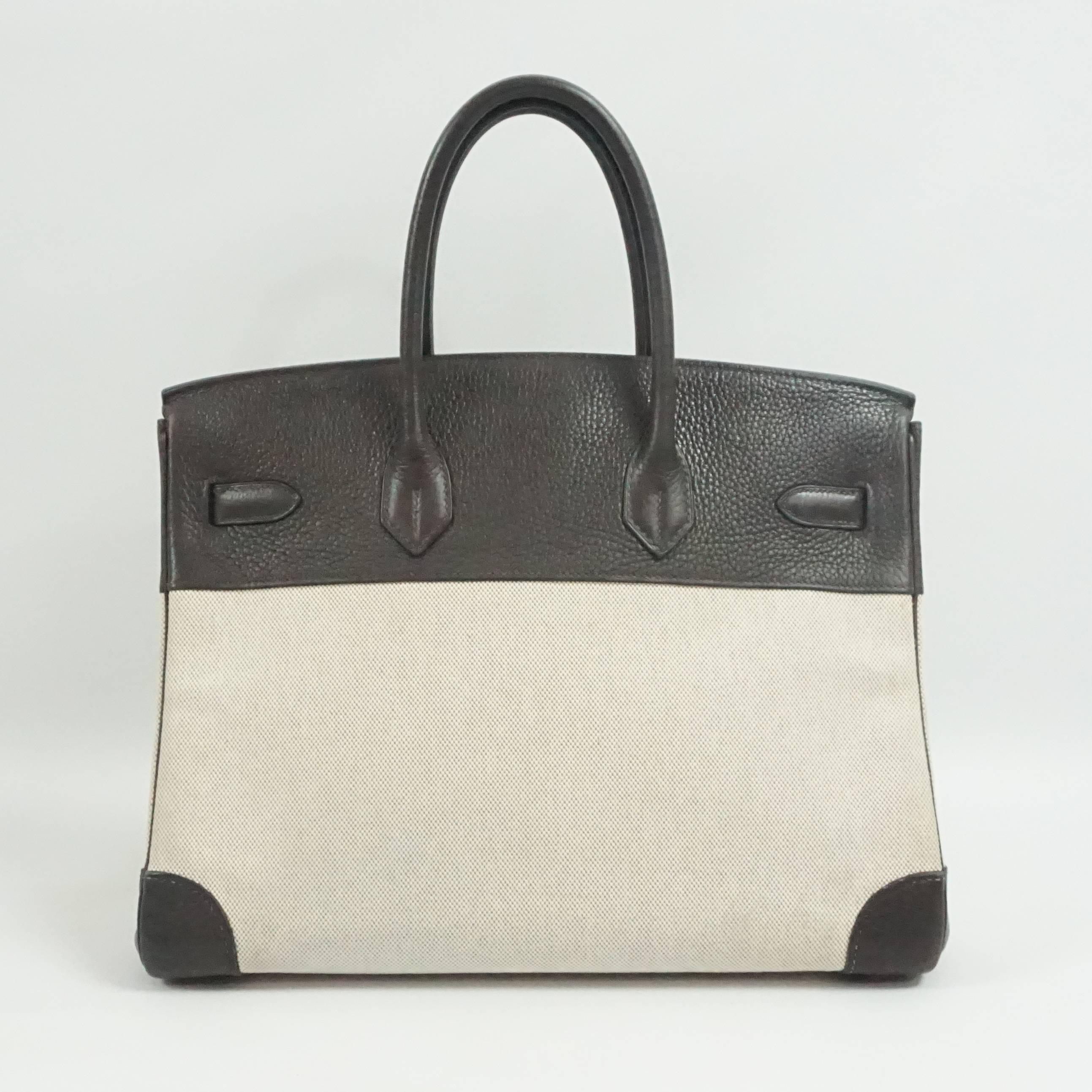 Beige Hermes Canvas and Chocolate Brown Leather 35cm Birkin - SHW - 2006
