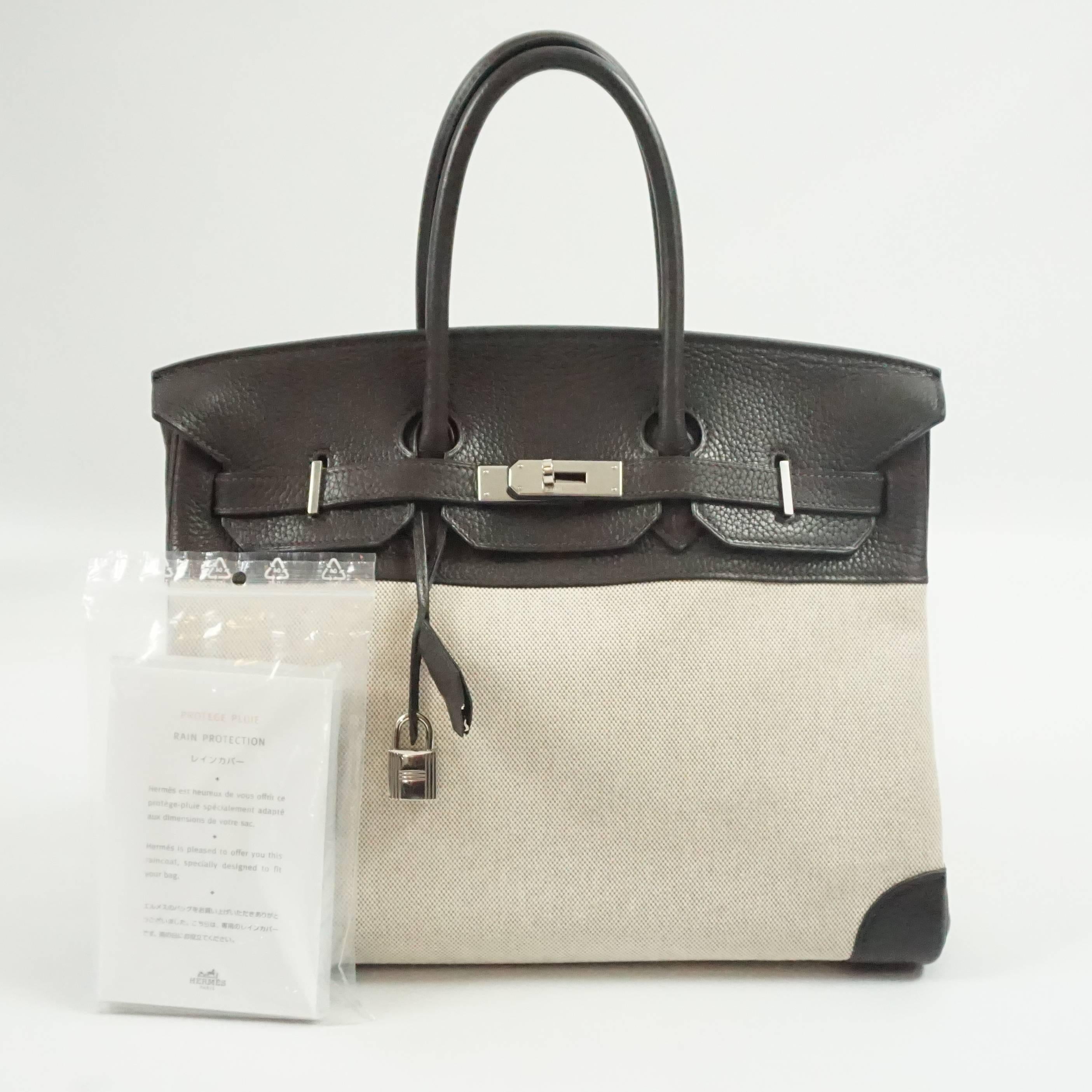 Hermes Canvas and Chocolate Brown Leather 35cm Birkin - SHW - 2006 1