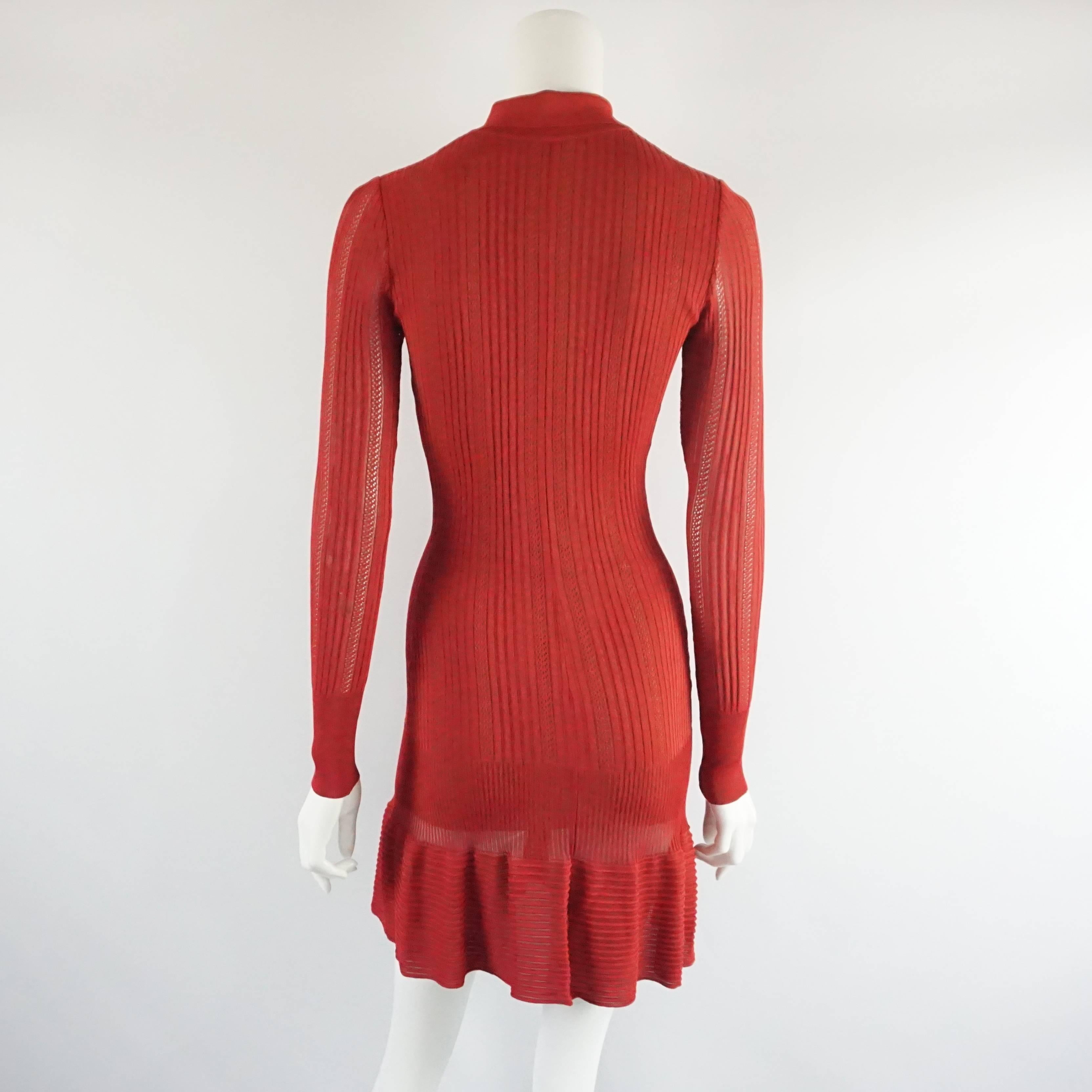 Alaia Red Knit Long Sleeve Collared Dress - S  In Good Condition In West Palm Beach, FL