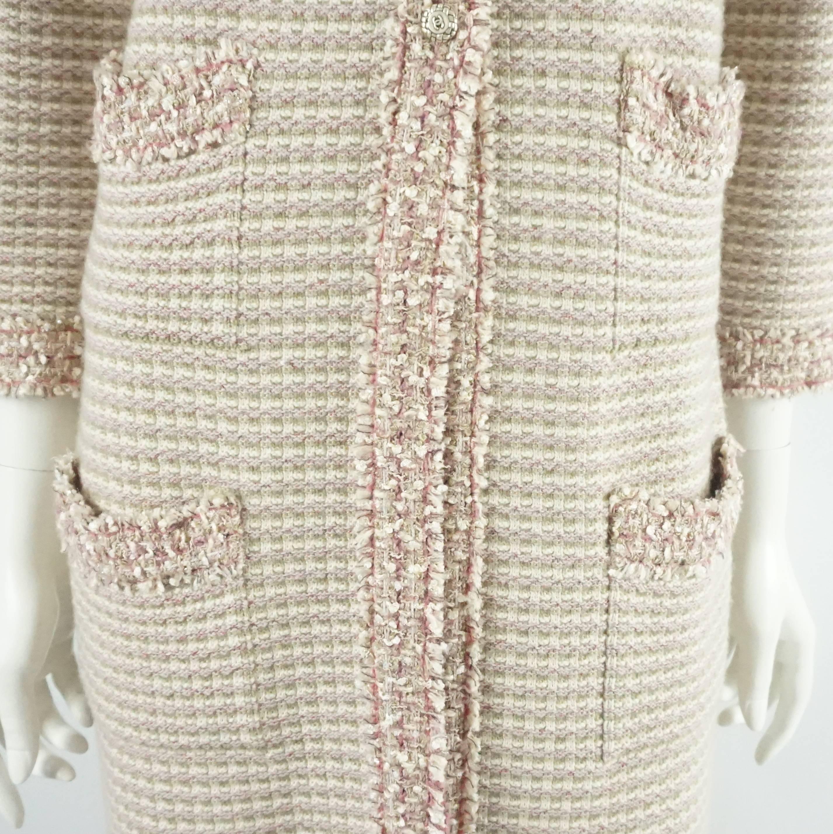 Beige Chanel Tan, Ivory, and Rose Cashmere Blend Full Sweater Coat - 40 