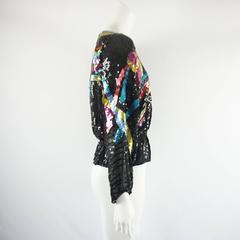 Neil Bieff Blusa de lentejuelas con tema de mascarada - M - Años 70