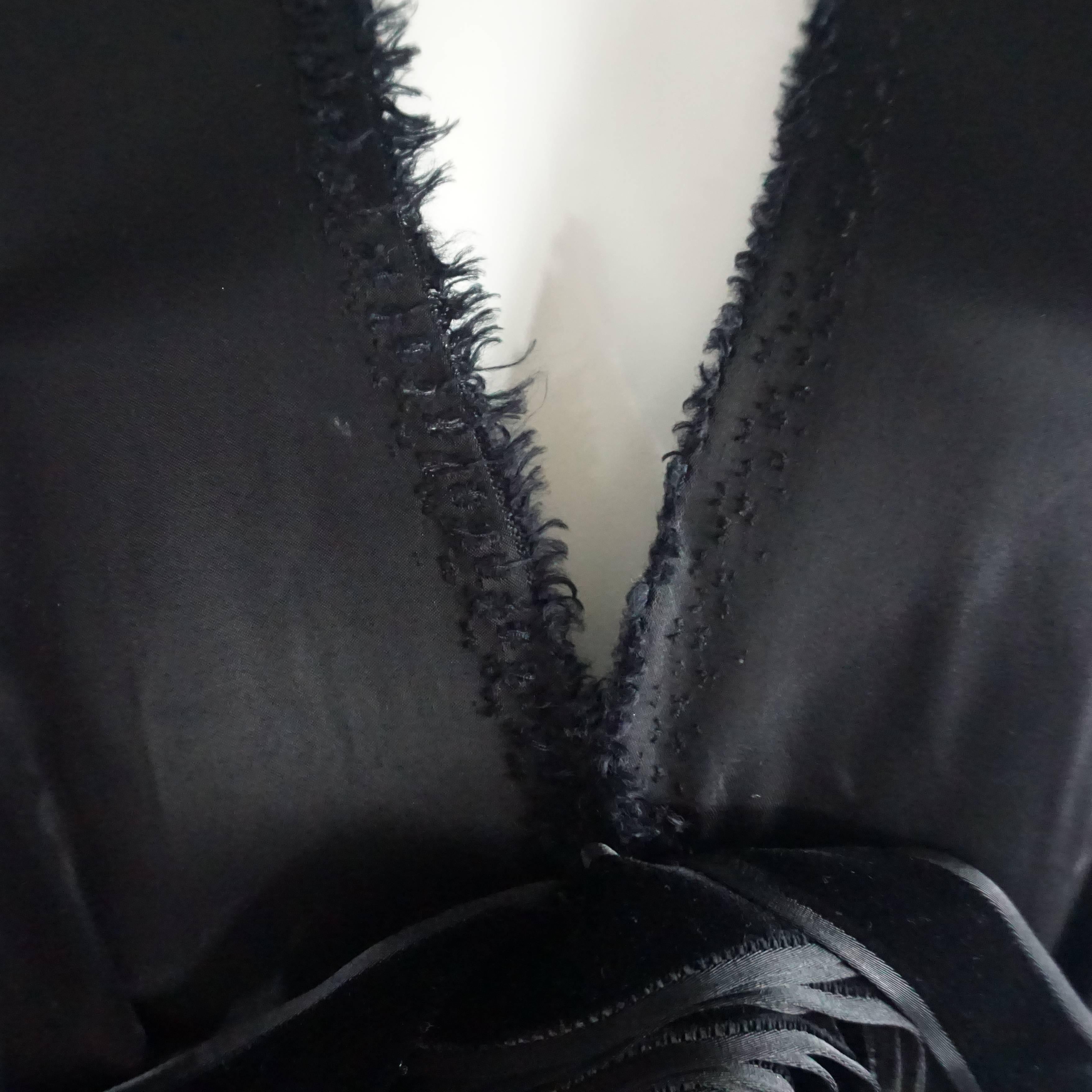 Lanvin Black Silk Sleeveless Dress with Velvet Flower and Ribbon - 36 4