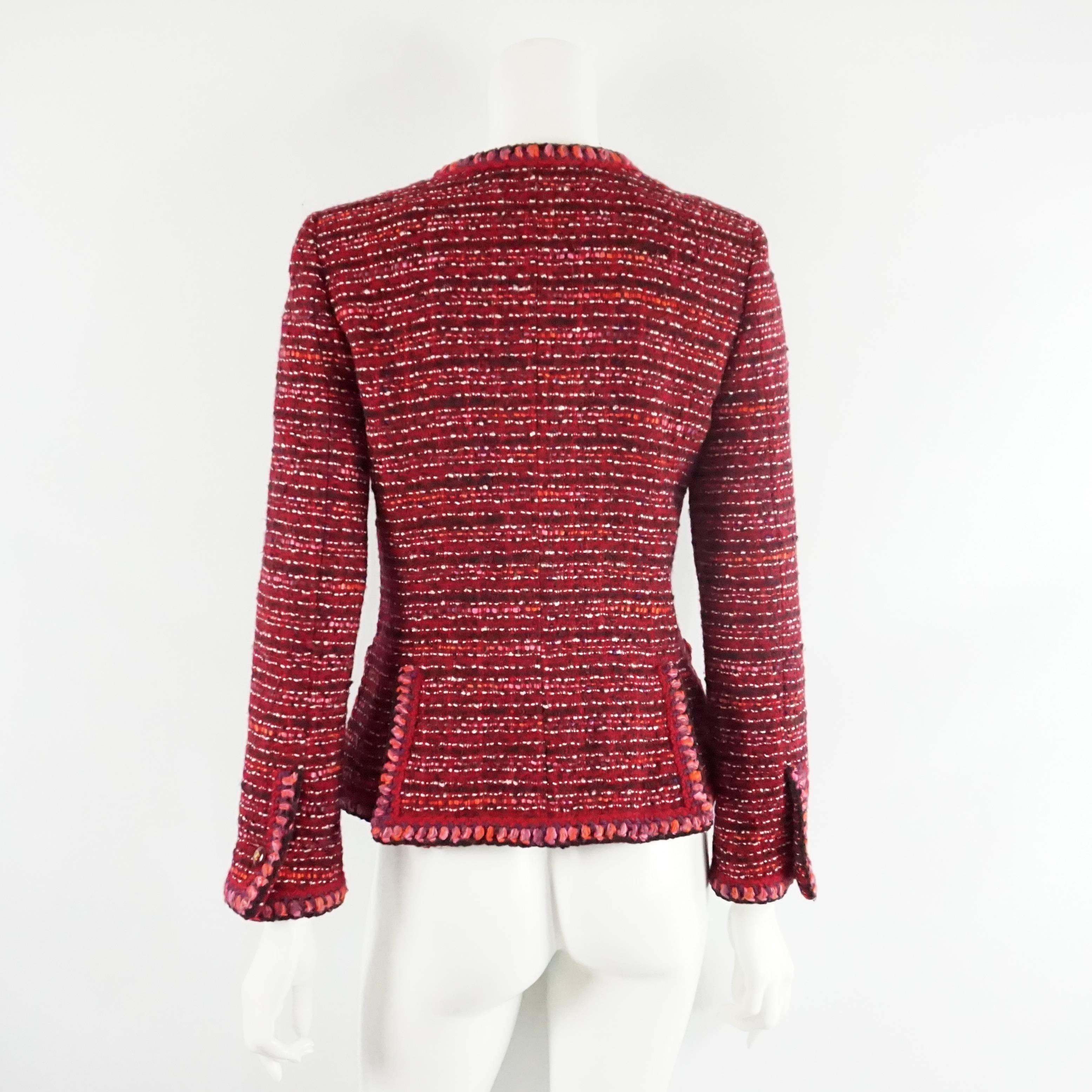 Brown Chanel Red and Pink Tweed Wool Jacket - 38