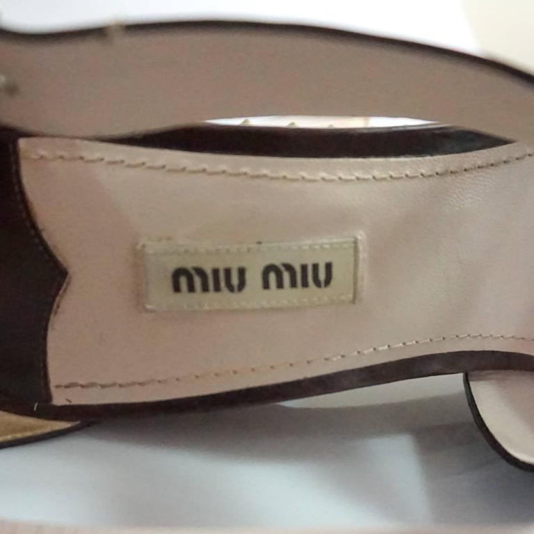 Miu Miu Brown Leather Strappy Sandal with Wood Chunky Heel - 41 For ...