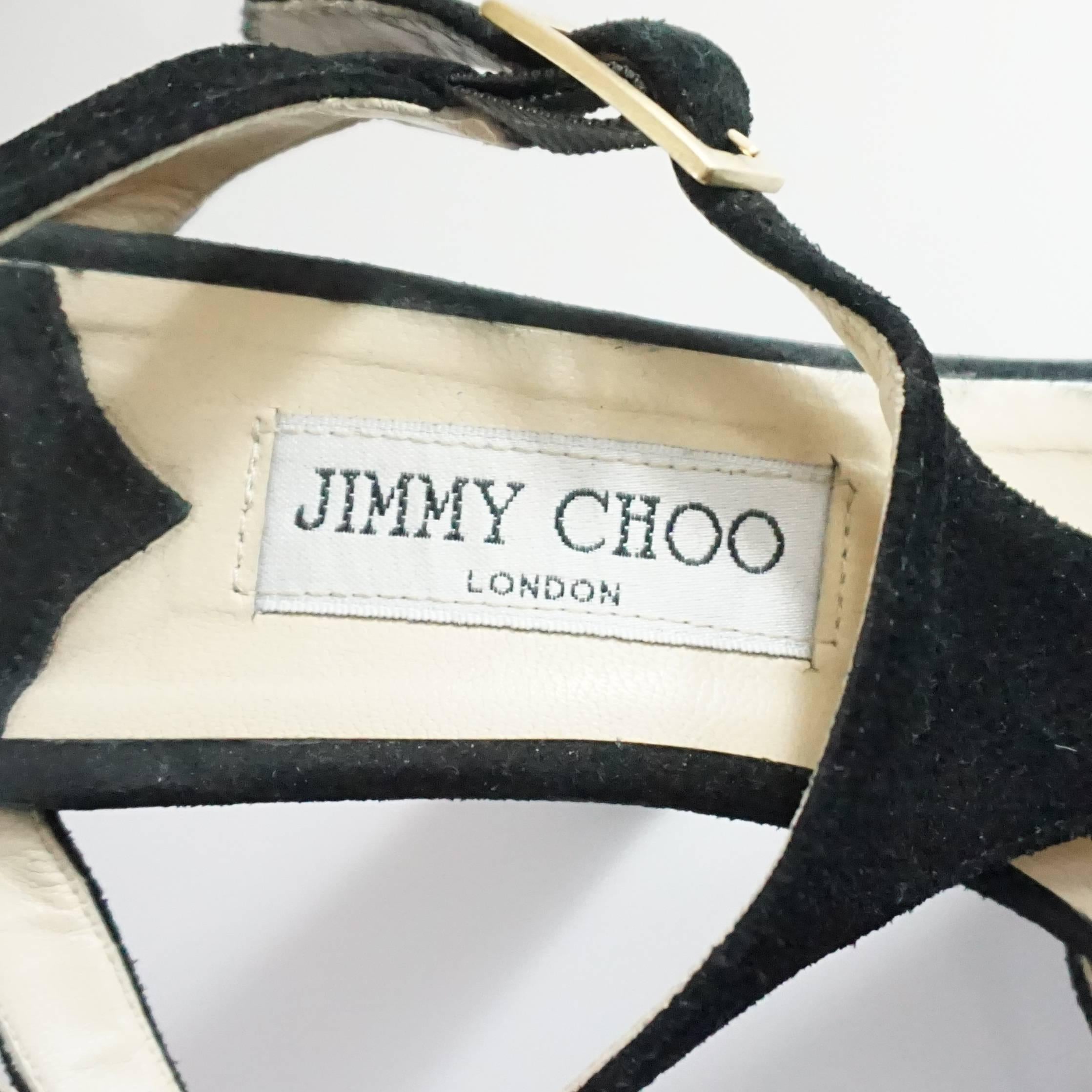 Jimmy Choo Black Suede Platform Wood Heels - 40 In Fair Condition For Sale In West Palm Beach, FL