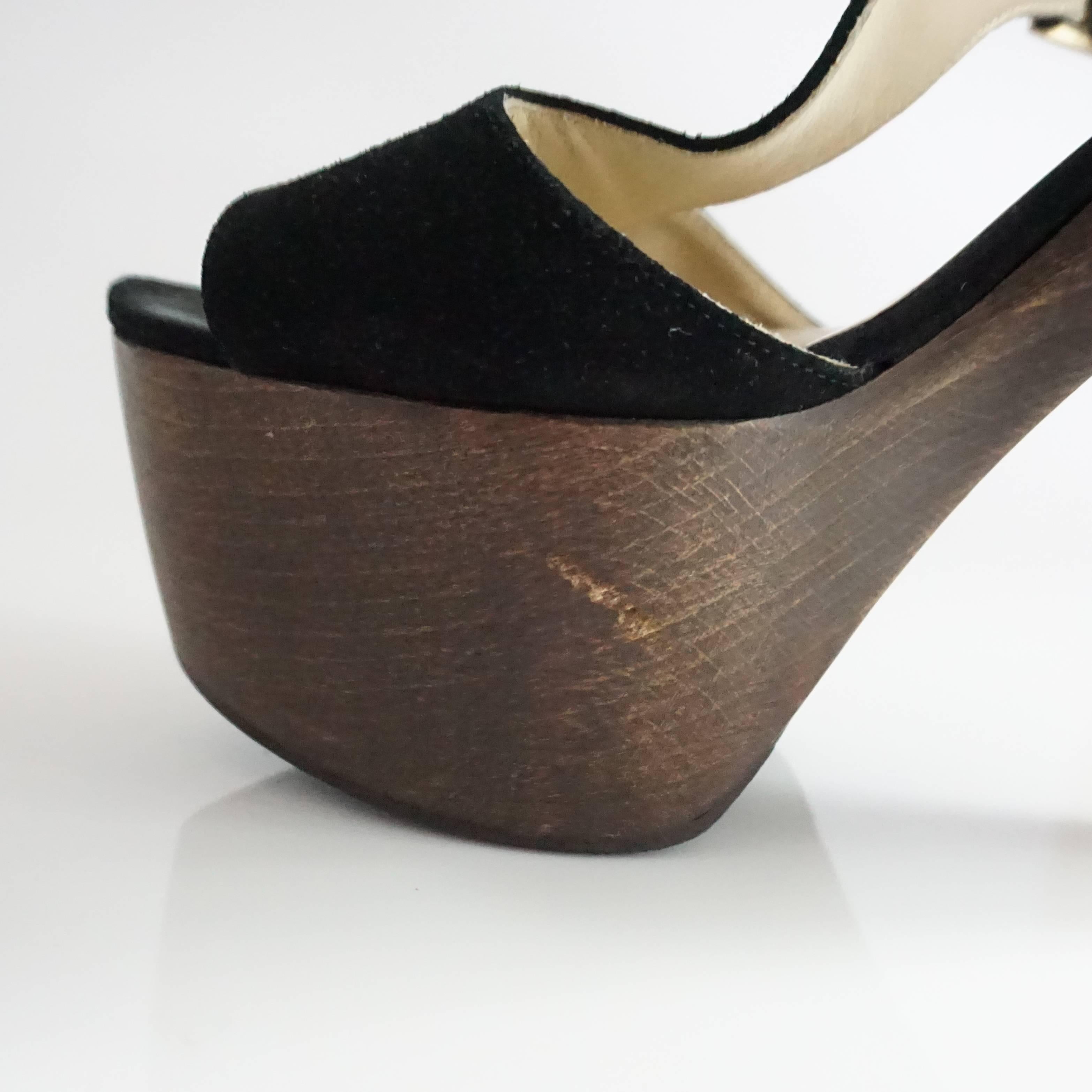 Women's Jimmy Choo Black Suede Platform Wood Heels - 40 For Sale