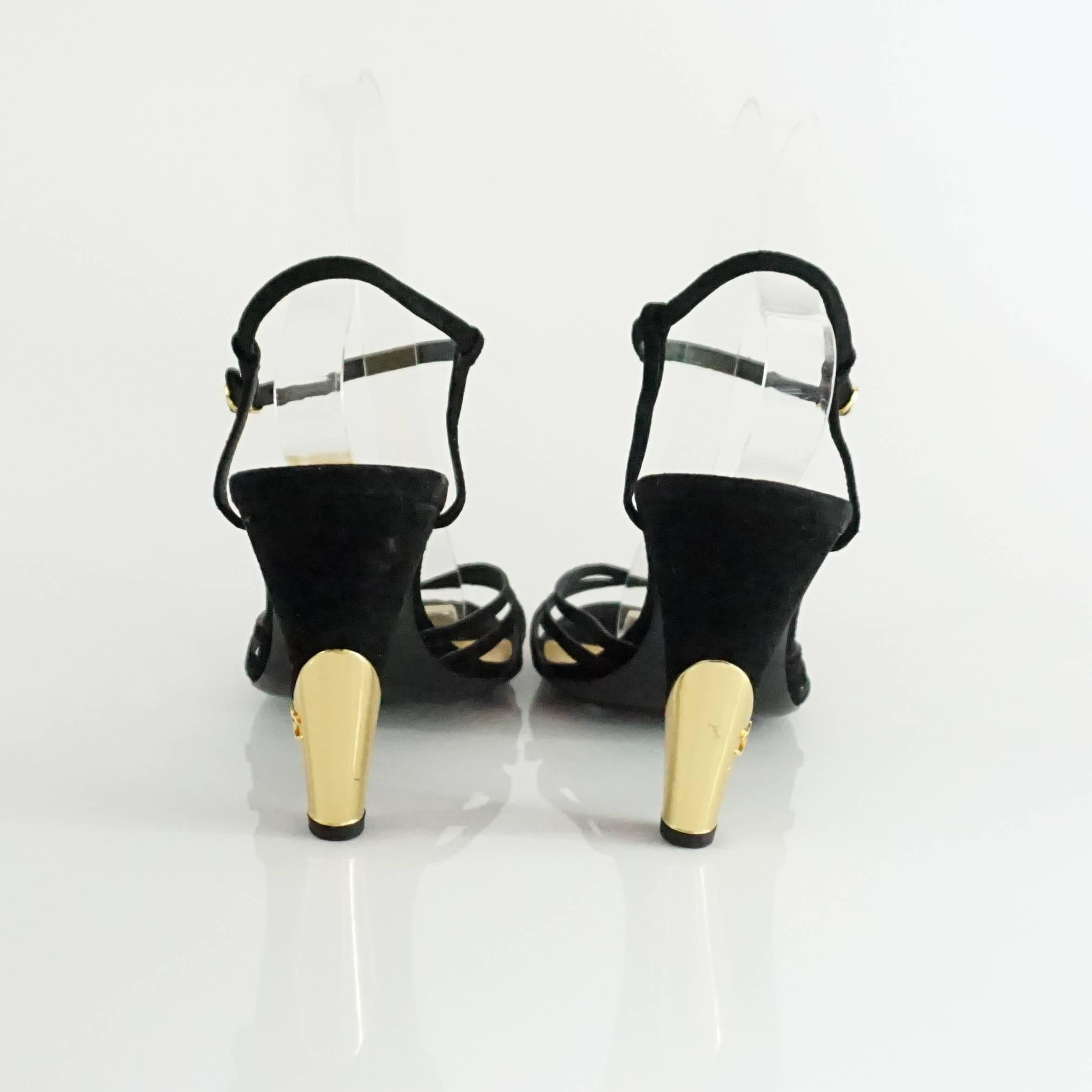 Women's Chanel Black Suede Ankle Strap Heels - 40.5