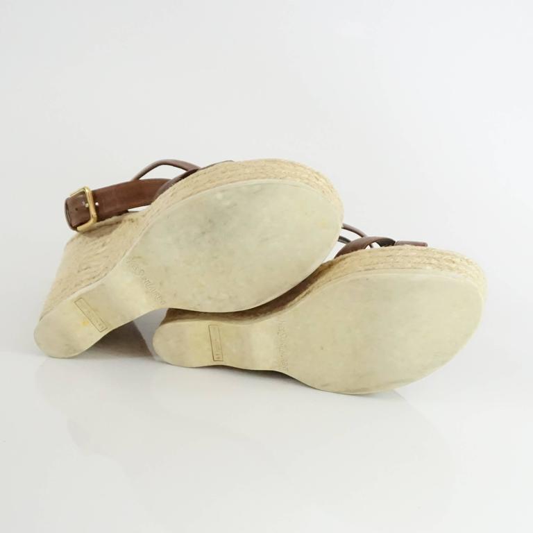 YSL Brown Leather Ankle Strap Straw Wedges - 41 For Sale at 1stDibs ...