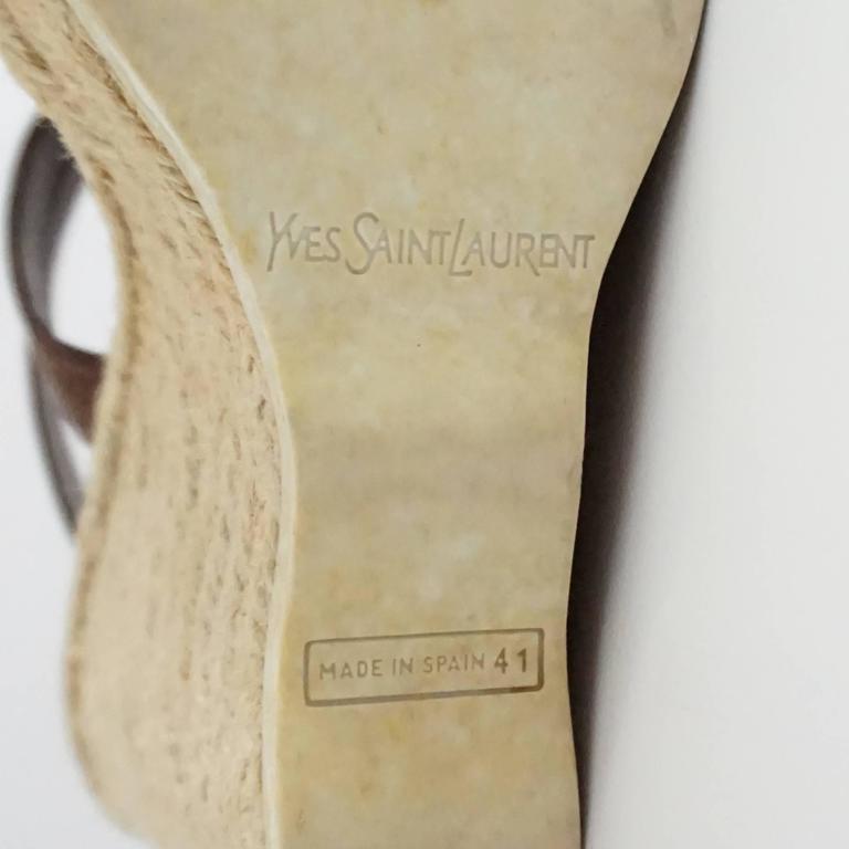 YSL Brown Leather Ankle Strap Straw Wedges - 41 For Sale at 1stDibs ...