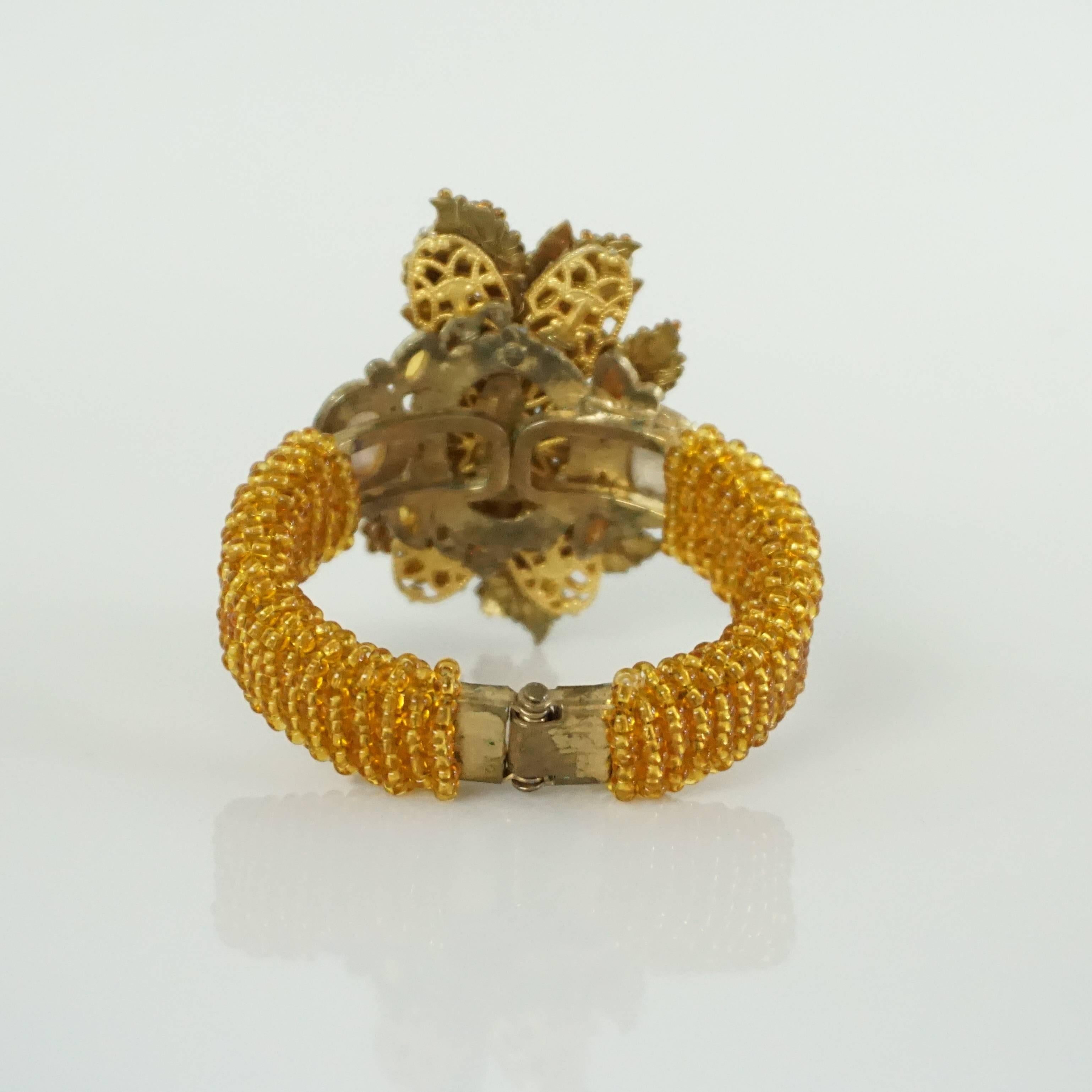Stanley Hagler Amber Beaded Floral Bracelet In Excellent Condition In West Palm Beach, FL