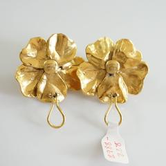Goossens Paris Gold Flower Earrings with Red Gripoix