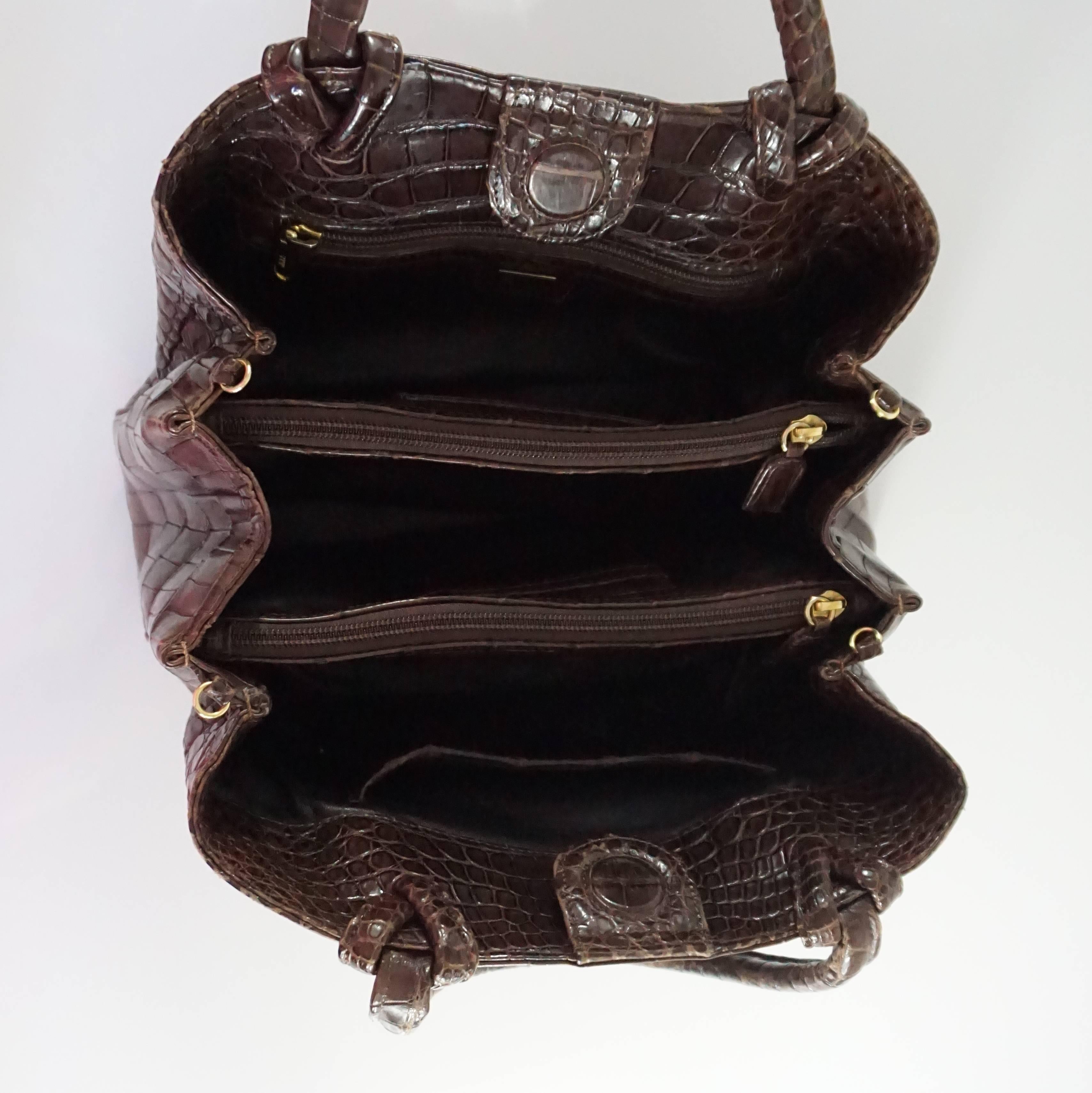 Black Giorgio's Brown Alligator Shoulder Bag with Crossbody Strap 