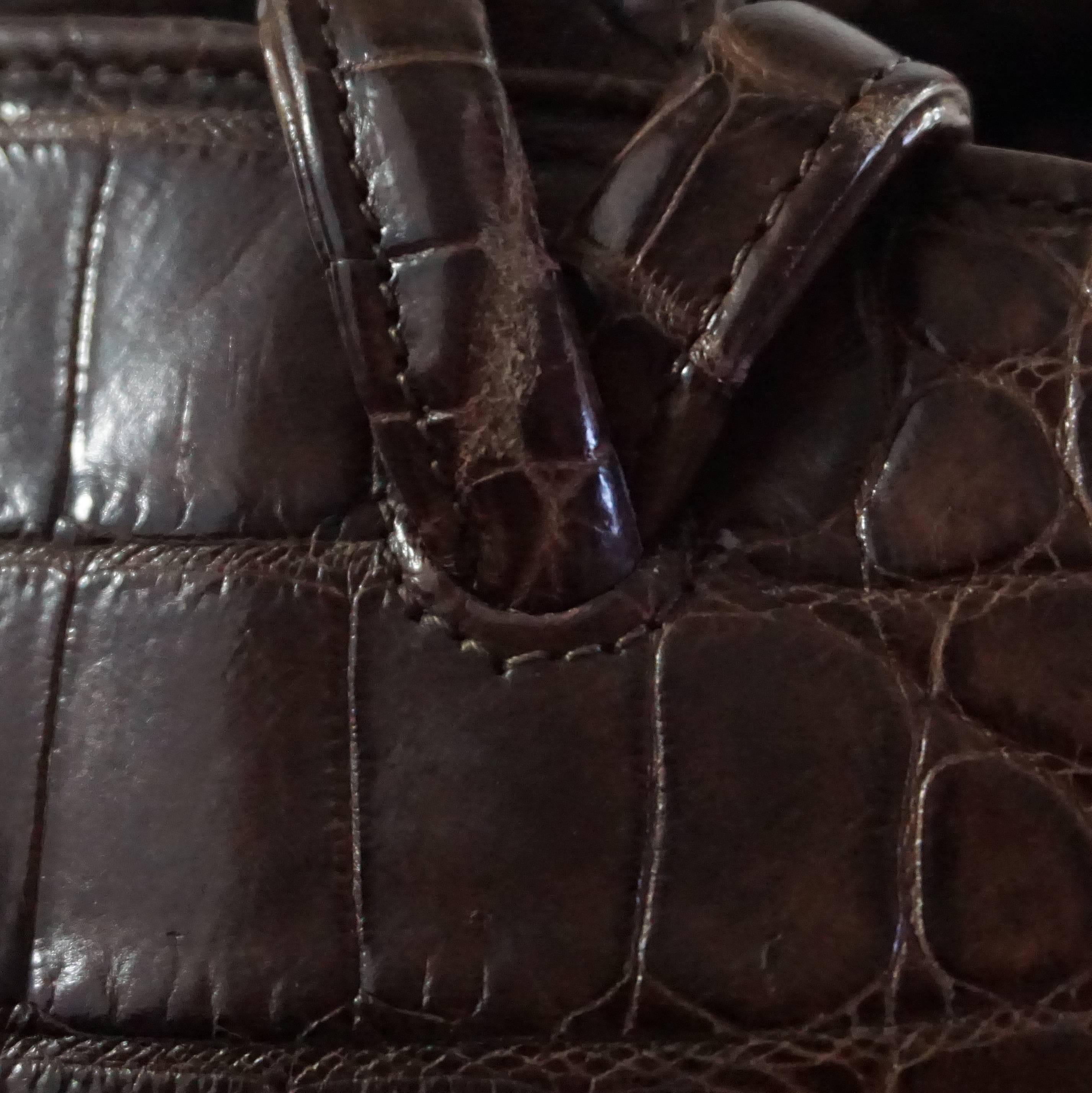 Giorgio's Brown Alligator Shoulder Bag with Crossbody Strap  1