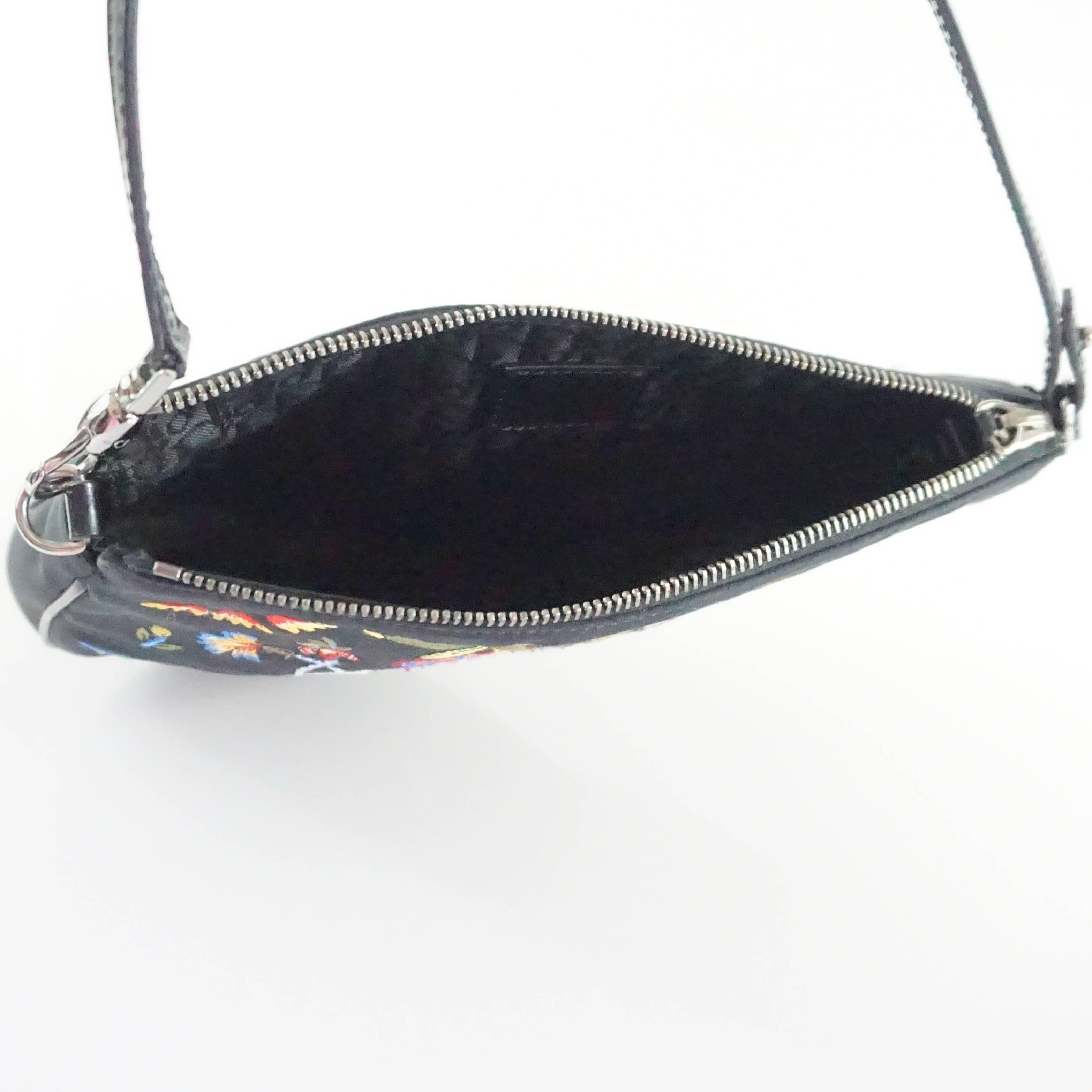 Christian Dior Black and Multi Floral Embroidered Saddle Bag - SHW In Excellent Condition In West Palm Beach, FL
