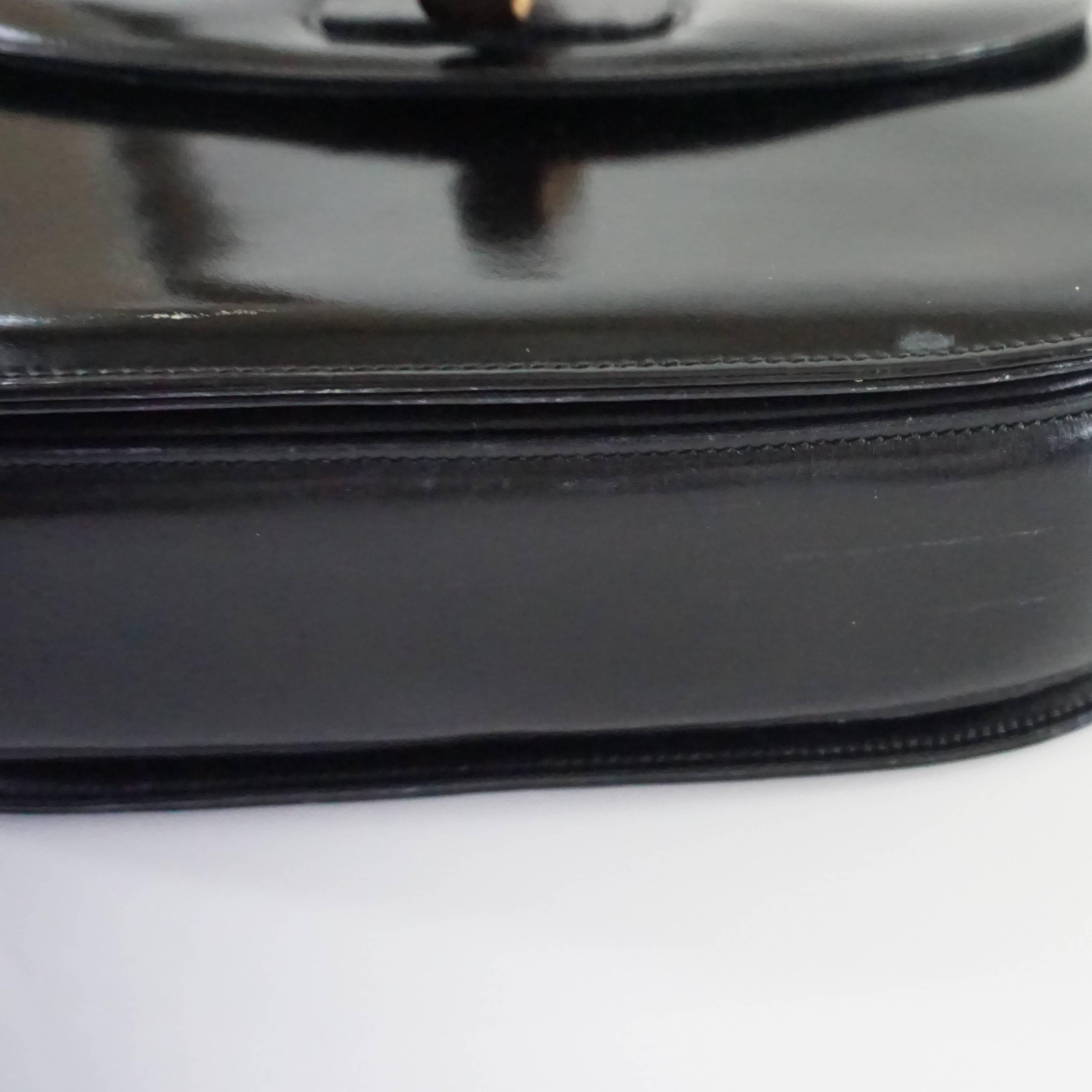 Women's Gucci Black Leather Bamboo Handle Bag - 1950's - GHW