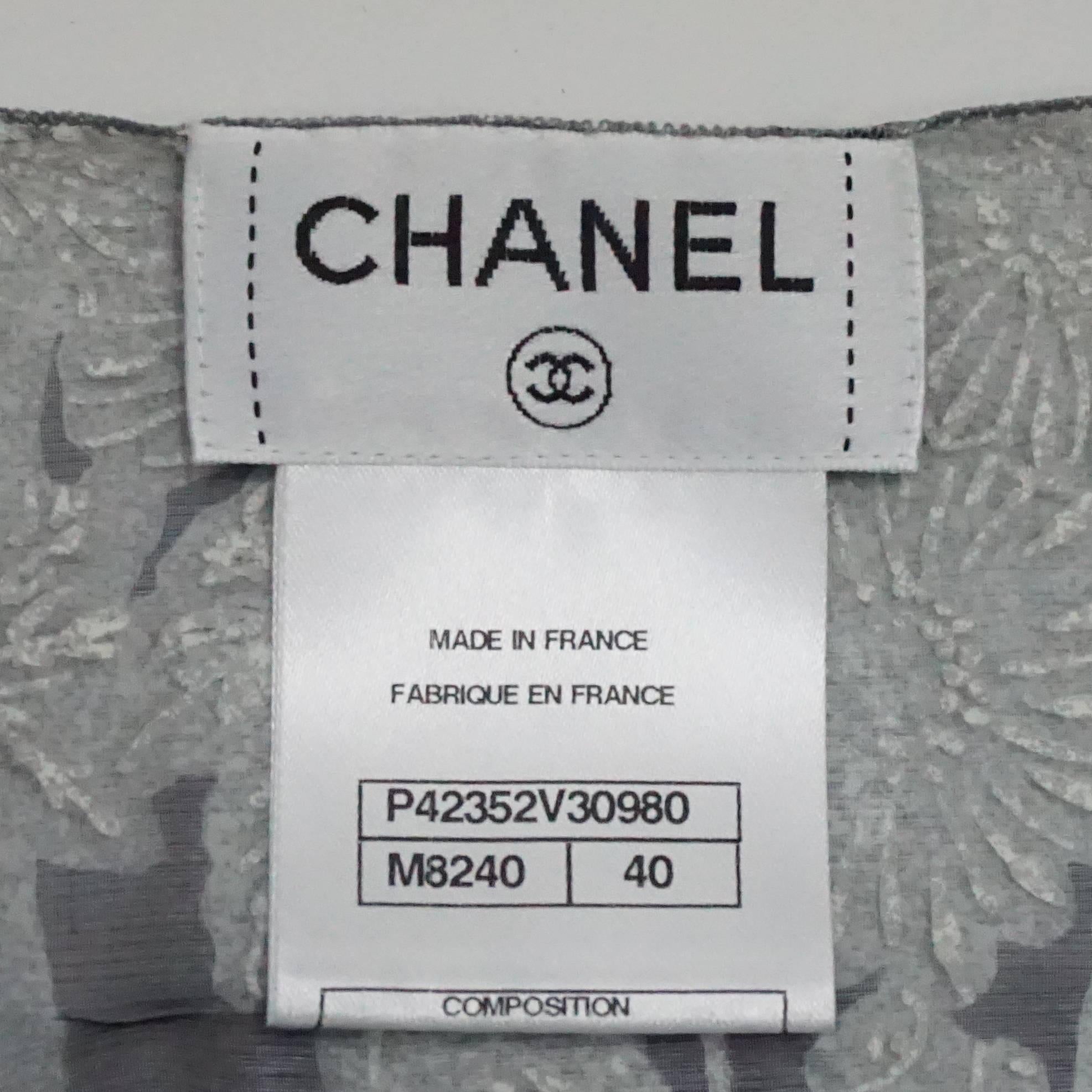 Chanel Gray Floral Silk Chiffon Top and Shawl - 40 4