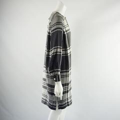 Celine Black and White Window Pane Print Silk Shirt Dress - M - 1980's