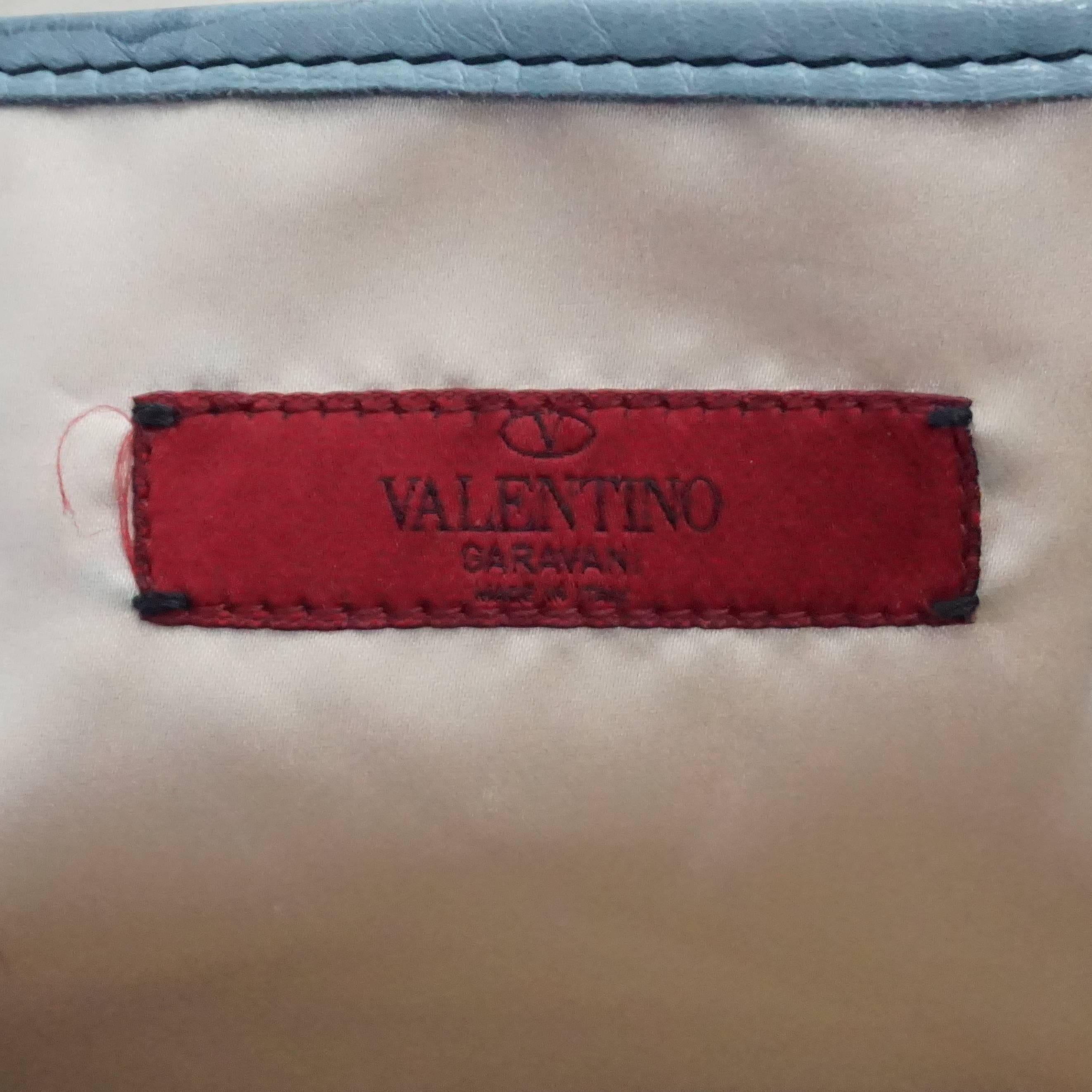 Gray Valentino Pale Blue Large Leather Petale Rose Tote For Sale
