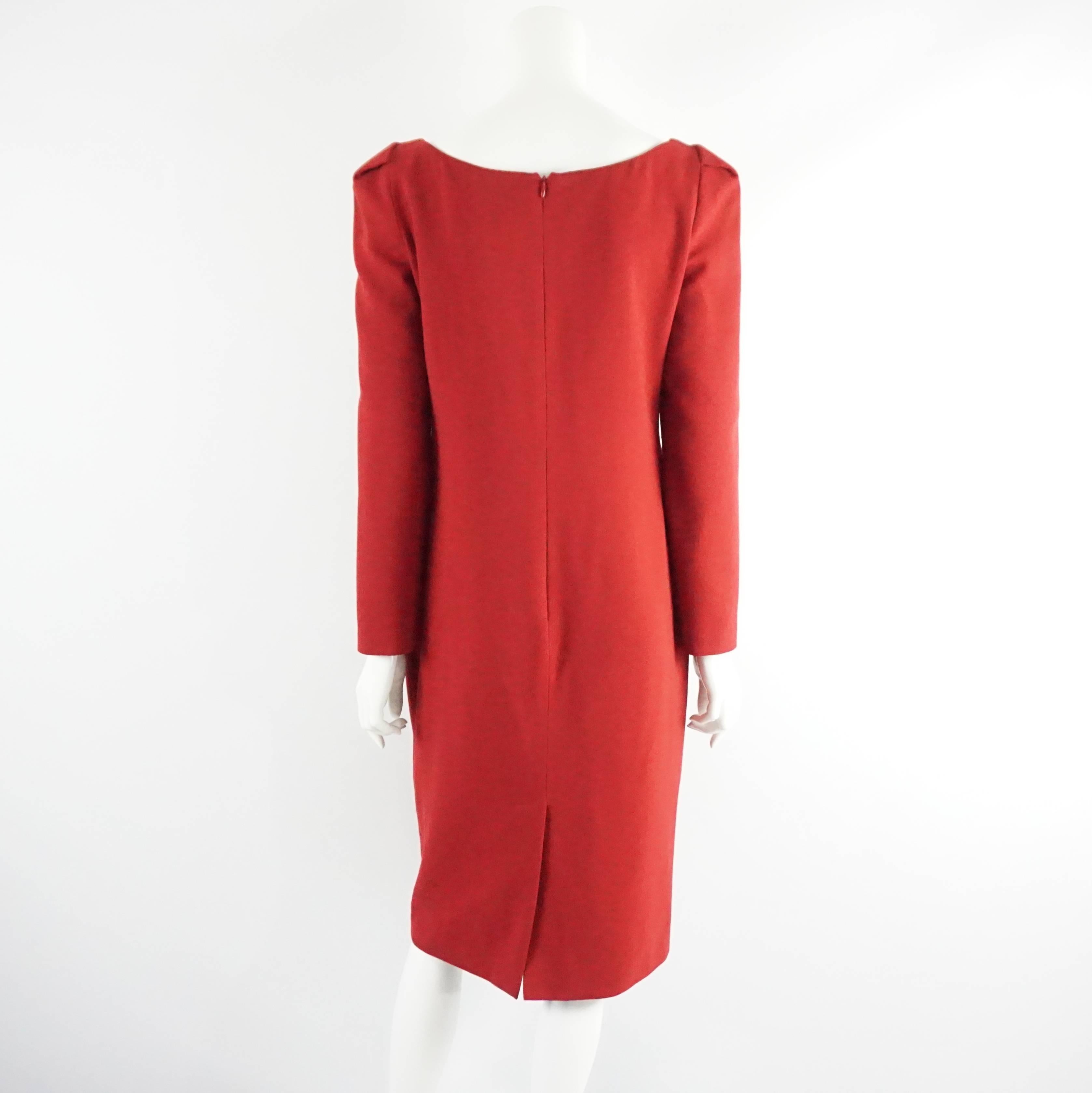 Alexander McQueen Red Wool Long Sleeve Dress with Peplum - 44 In Excellent Condition In West Palm Beach, FL