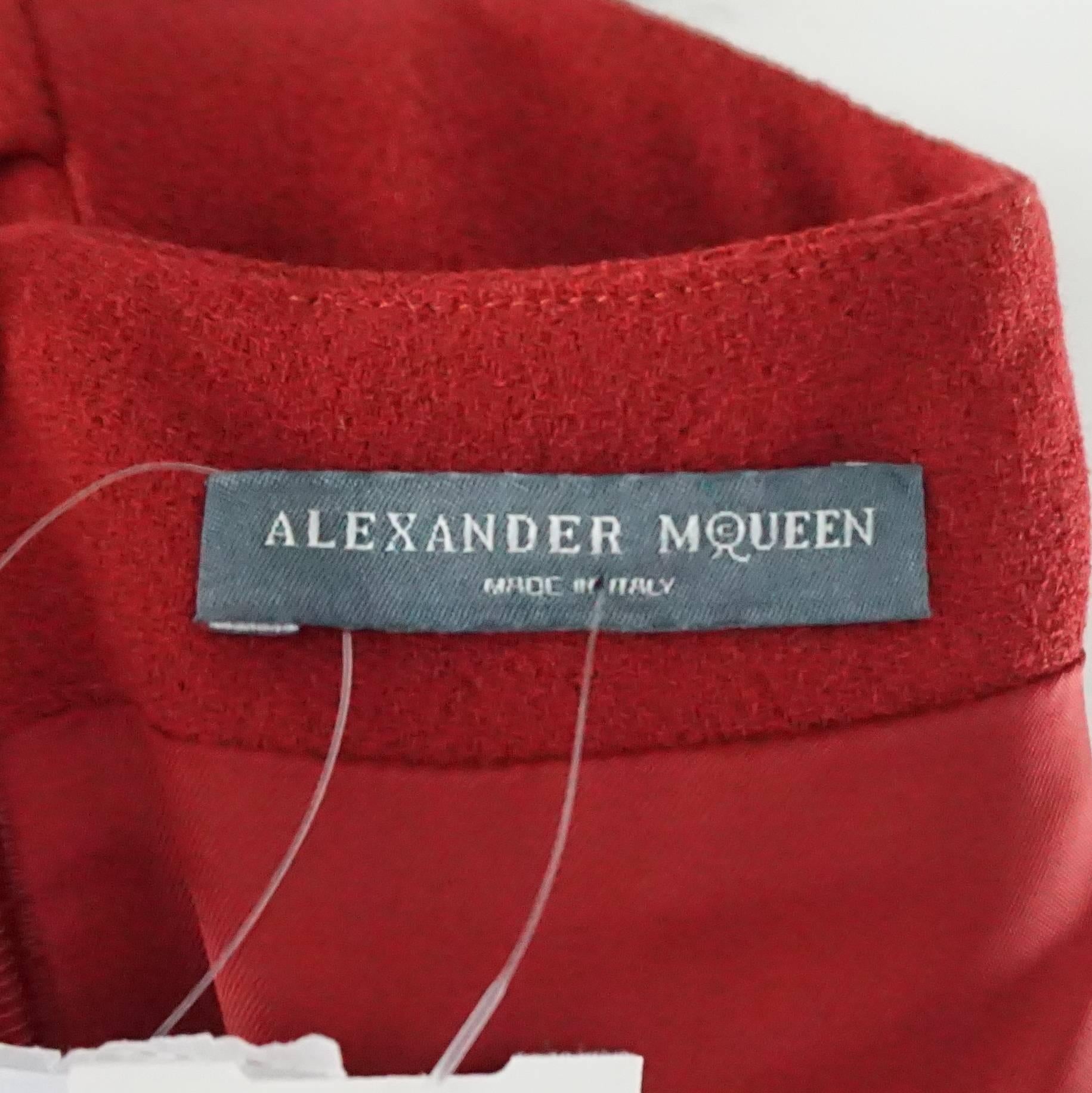 Women's Alexander McQueen Red Wool Long Sleeve Dress with Peplum - 44