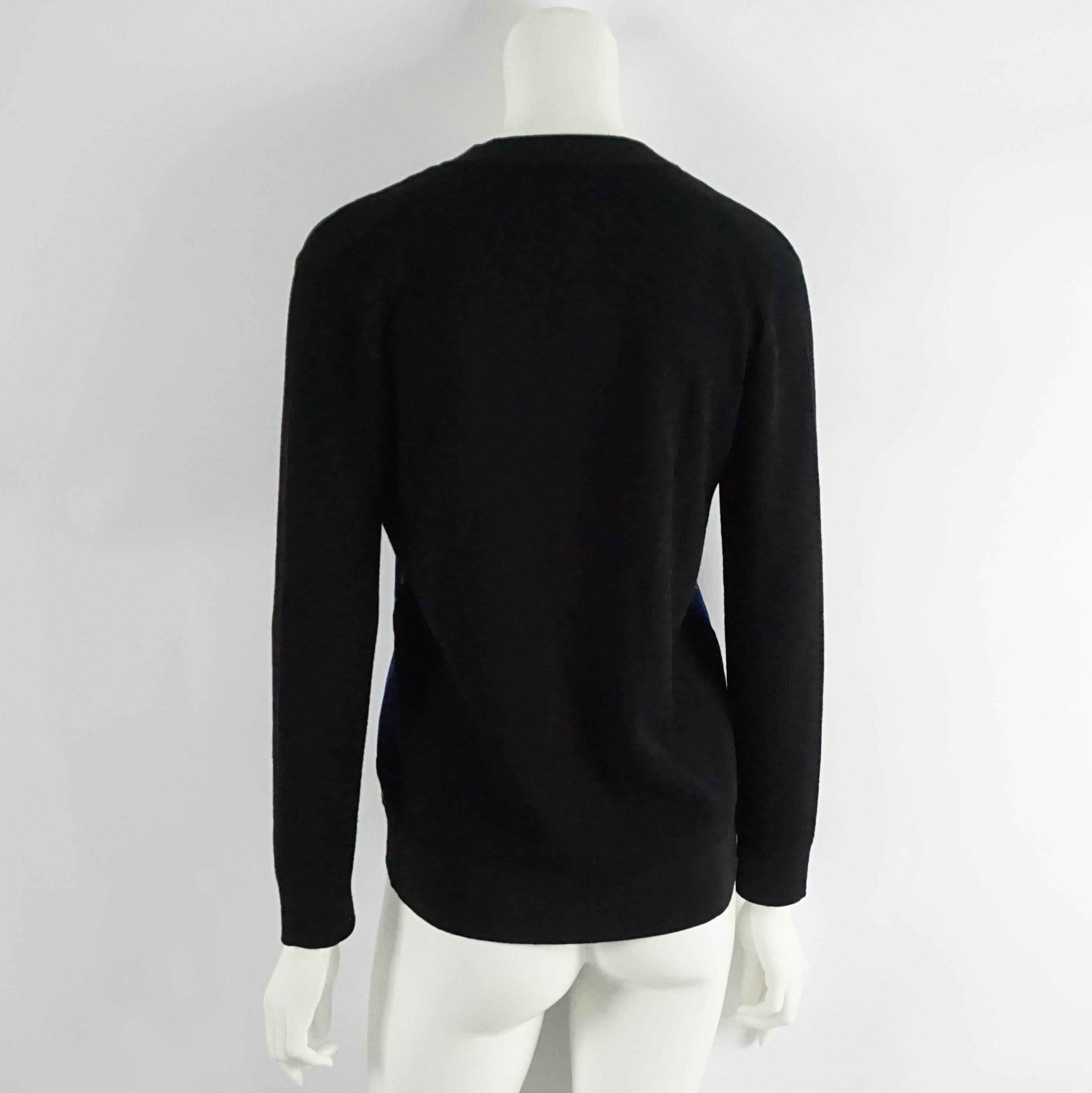 Louis Vuitton Black Wool Cardigan with Blue Silk Front - S In Excellent Condition In West Palm Beach, FL