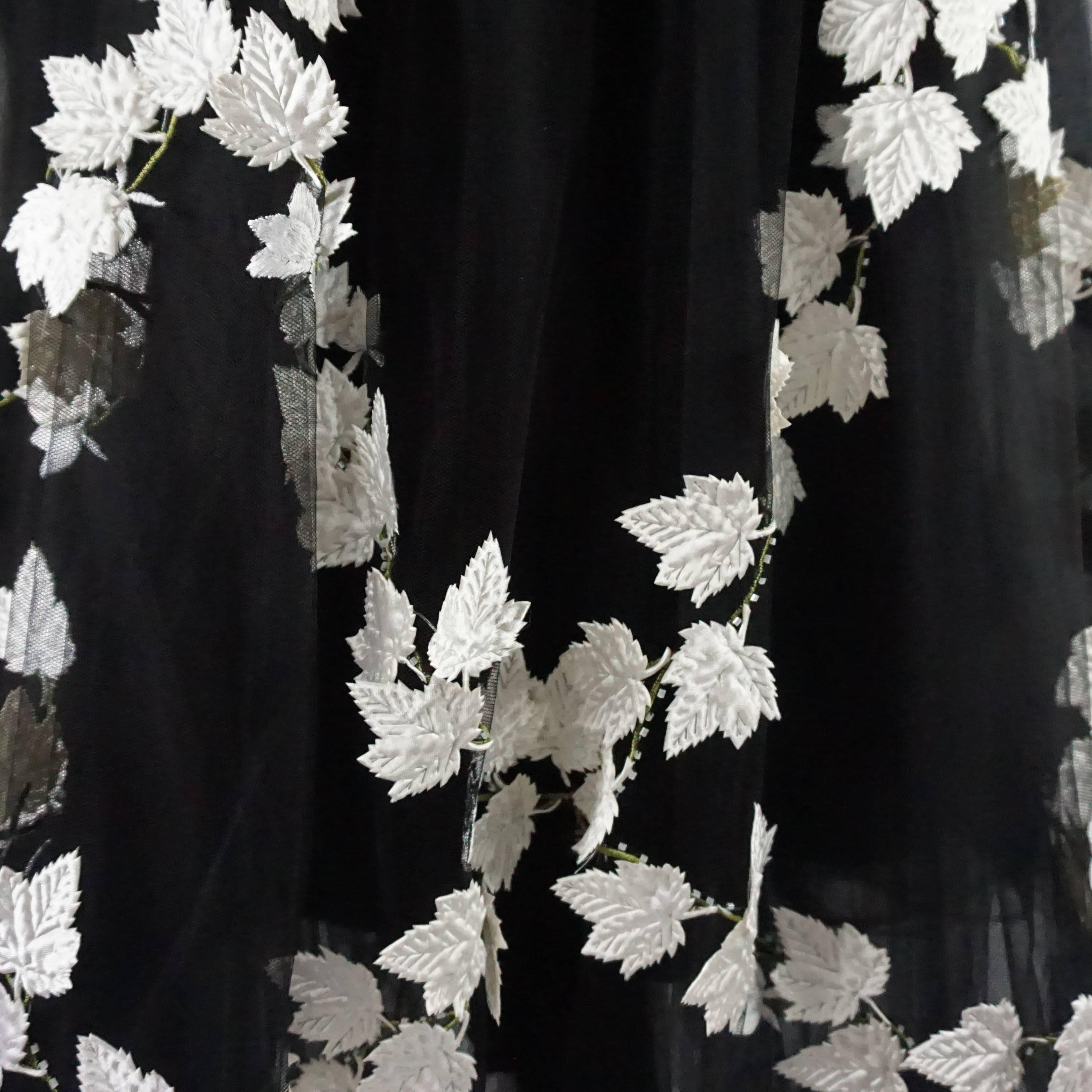 Women's Vicky Tiel Black Mesh Strapless Dress with Leaf Detail - 6 - 1980's 