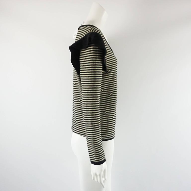 Sonia Rykiel Black and Tan Striped Cashmere Ruffle Sweater - 42 - 1990 ...