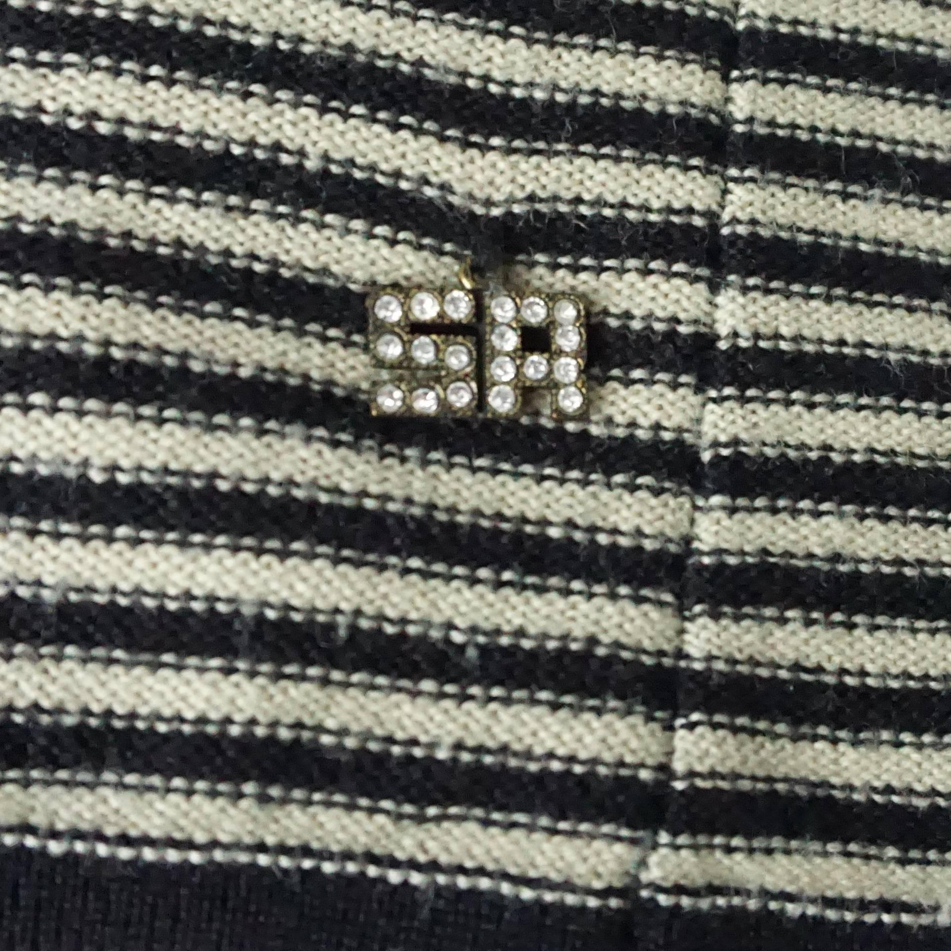 Sonia Rykiel Black and Tan Striped Cashmere Ruffle Sweater - 42 - 1990's  In Excellent Condition In West Palm Beach, FL