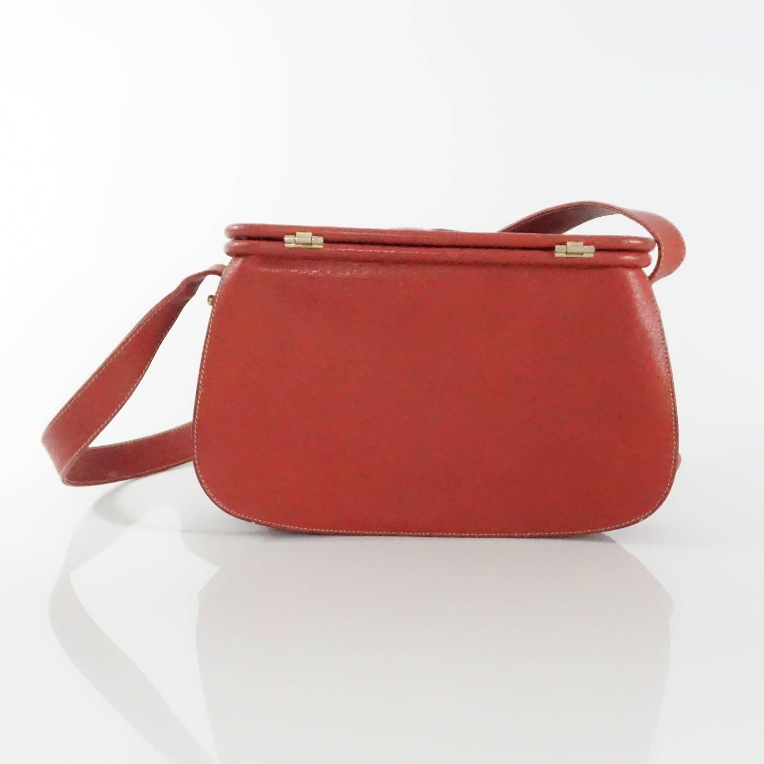 Brown Gucci Red Leather Vintage Shoulder Bag - 1980's 