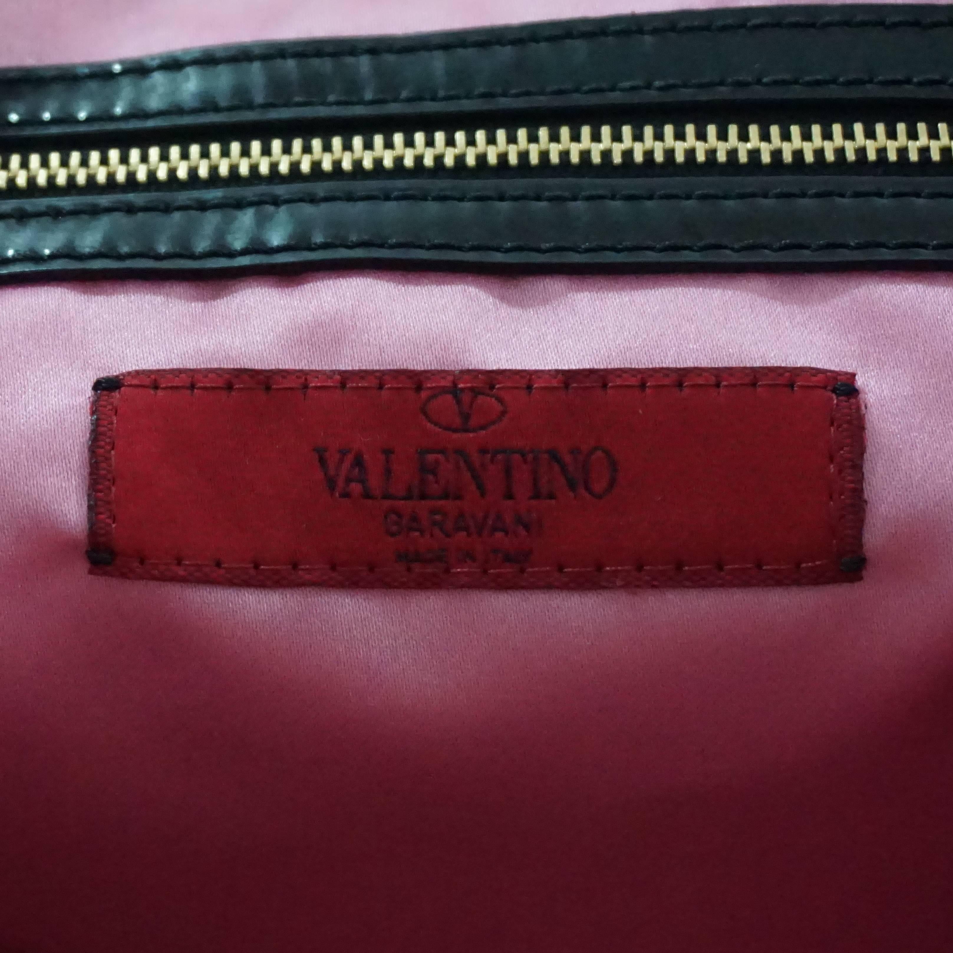 Women's Valentino Tan, Black, and Pink Print Nylon Bow Tote